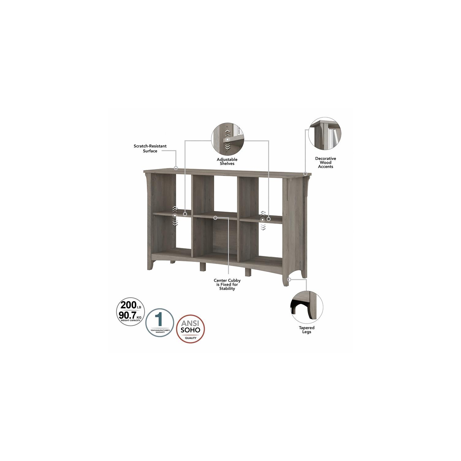 Bowery Hill 6 Cube Organizer in Driftwood Gray - Engineered Wood