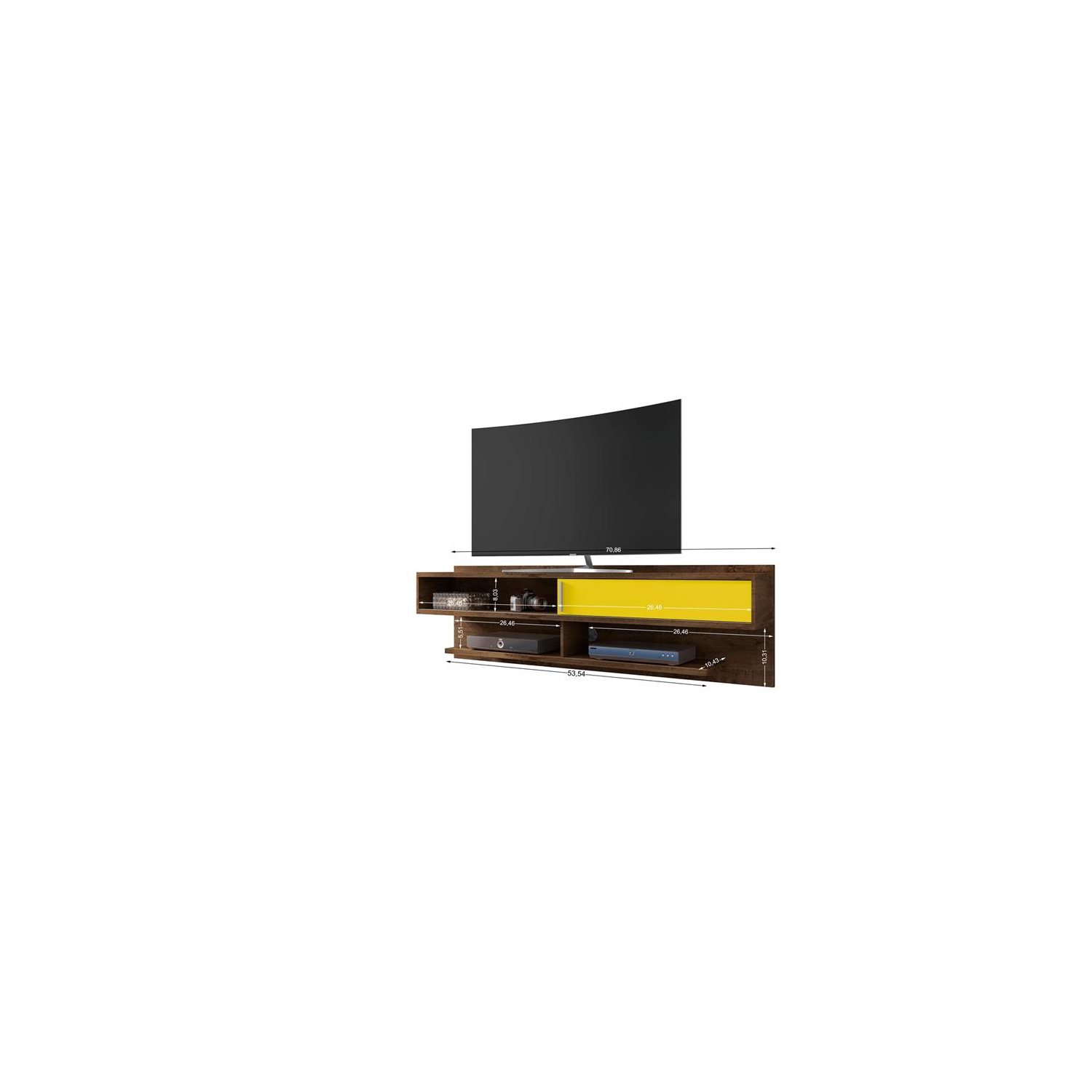 Astor Wood 71" Floating Entertainment Center in Rustic Brown & Yellow