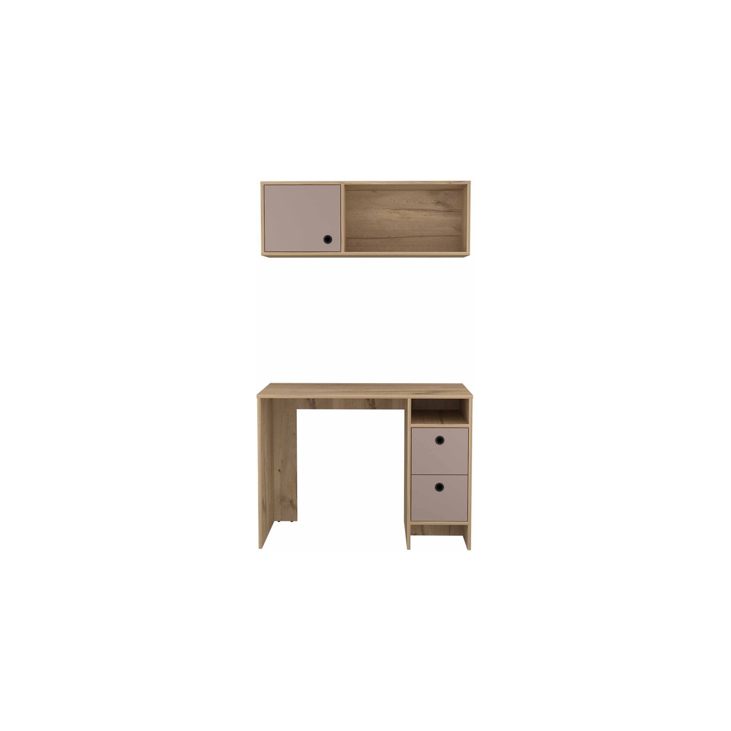 Atlin Designs 3-Drawer Modern Wood Office Desk Set in Light Oak/Taupe