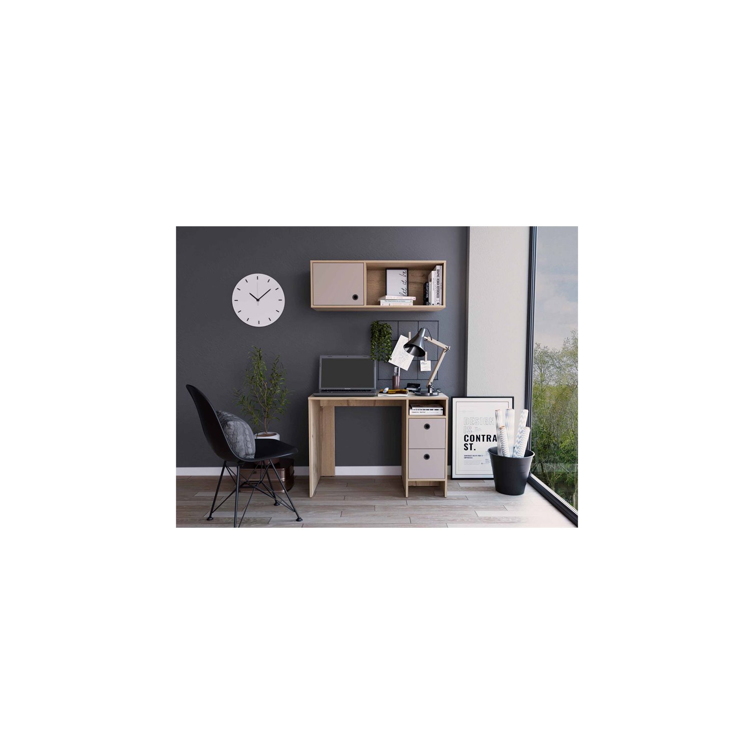 Atlin Designs 3-Drawer Modern Wood Office Desk Set in Light Oak/Taupe