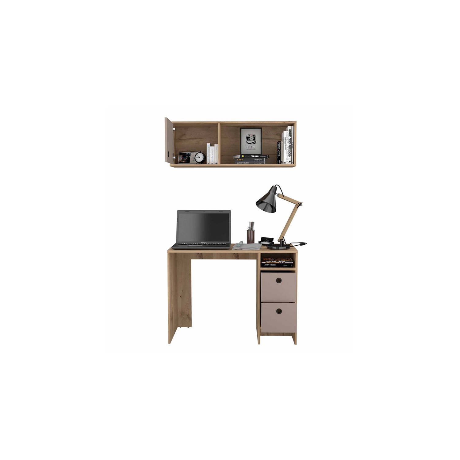 Atlin Designs 3-Drawer Modern Wood Office Desk Set in Light Oak/Taupe