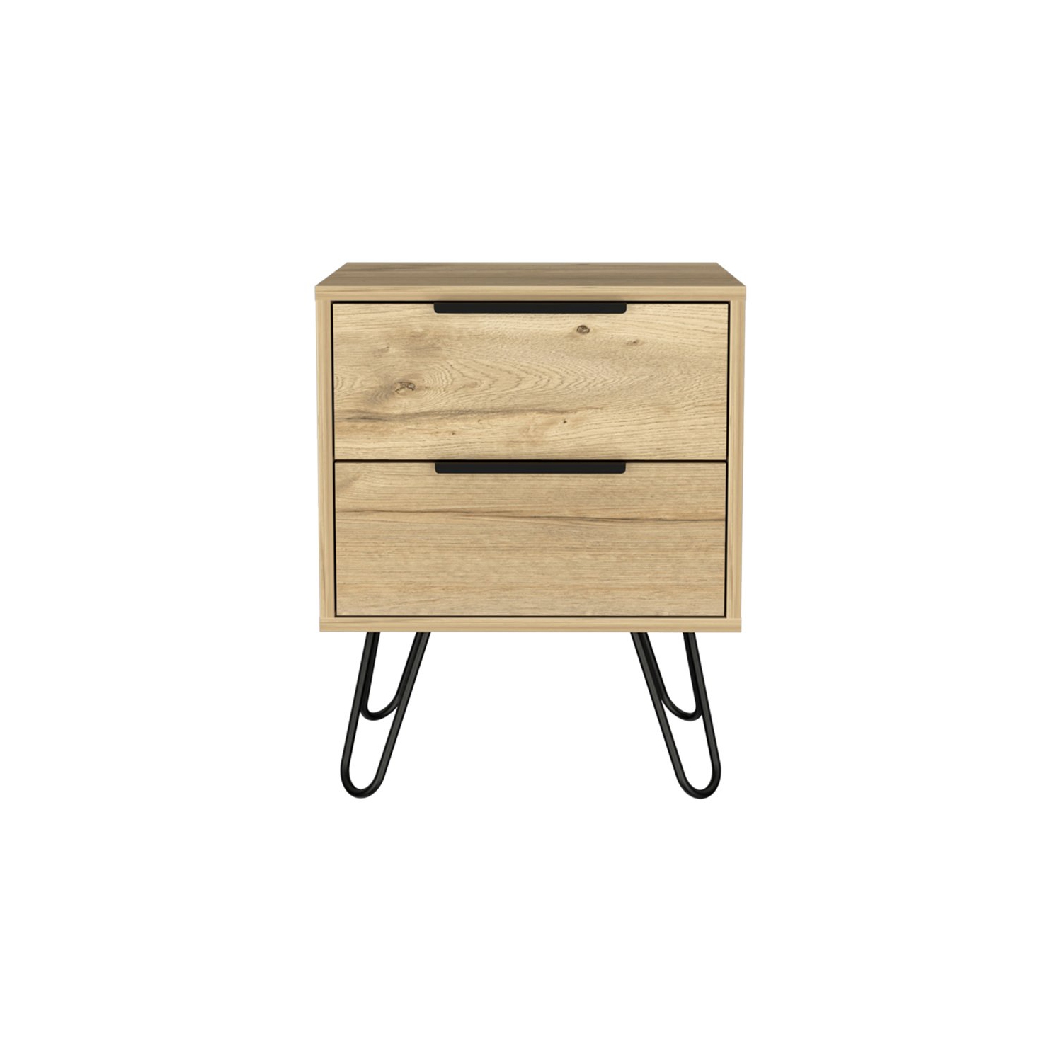 Atlin Designs Modern Metal Bedroom Nightstand with 2-Drawer in Light Oak