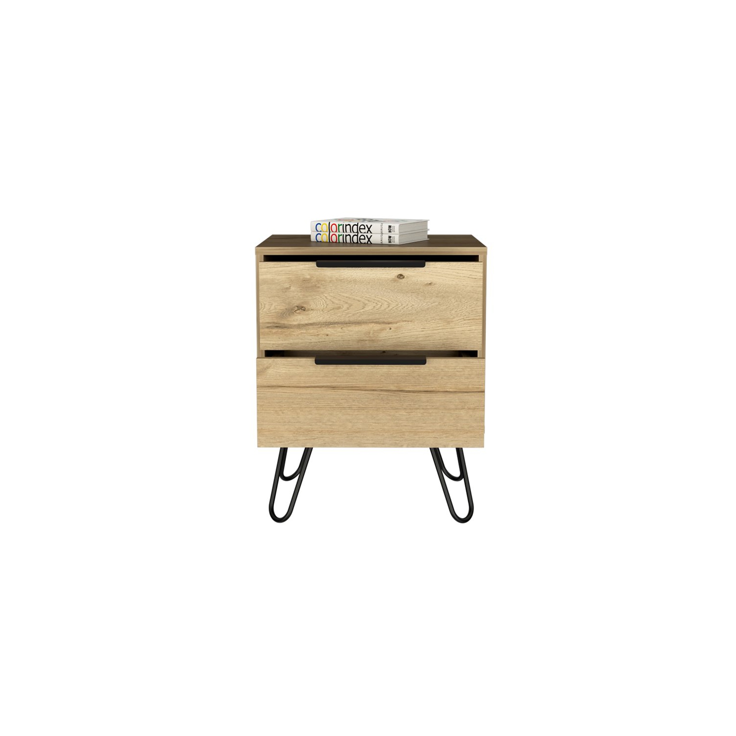 Atlin Designs Modern Metal Bedroom Nightstand with 2-Drawer in Light Oak
