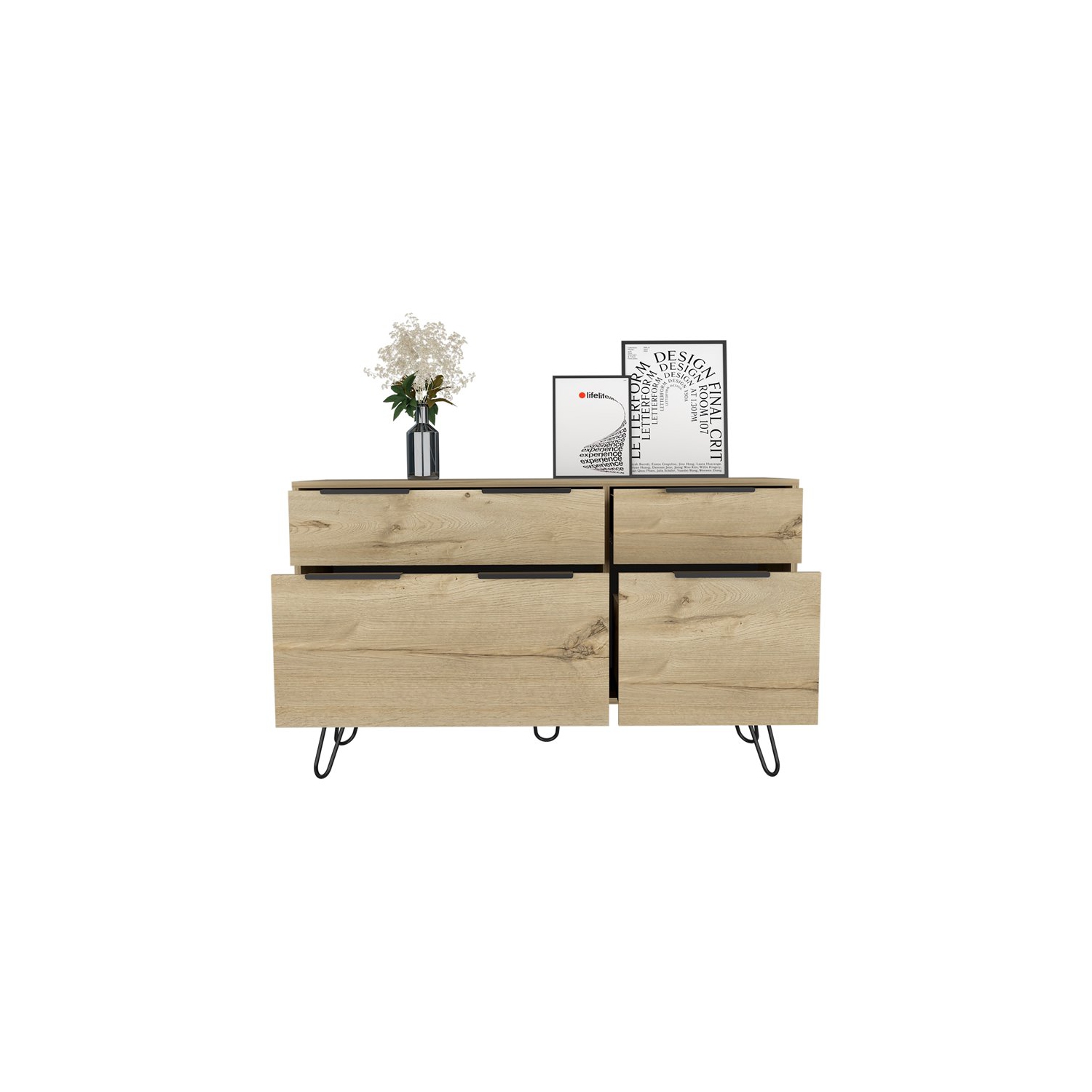 Atlin Designs – Commode moderne en métal avec 4 tiroirs, fini chêne clair