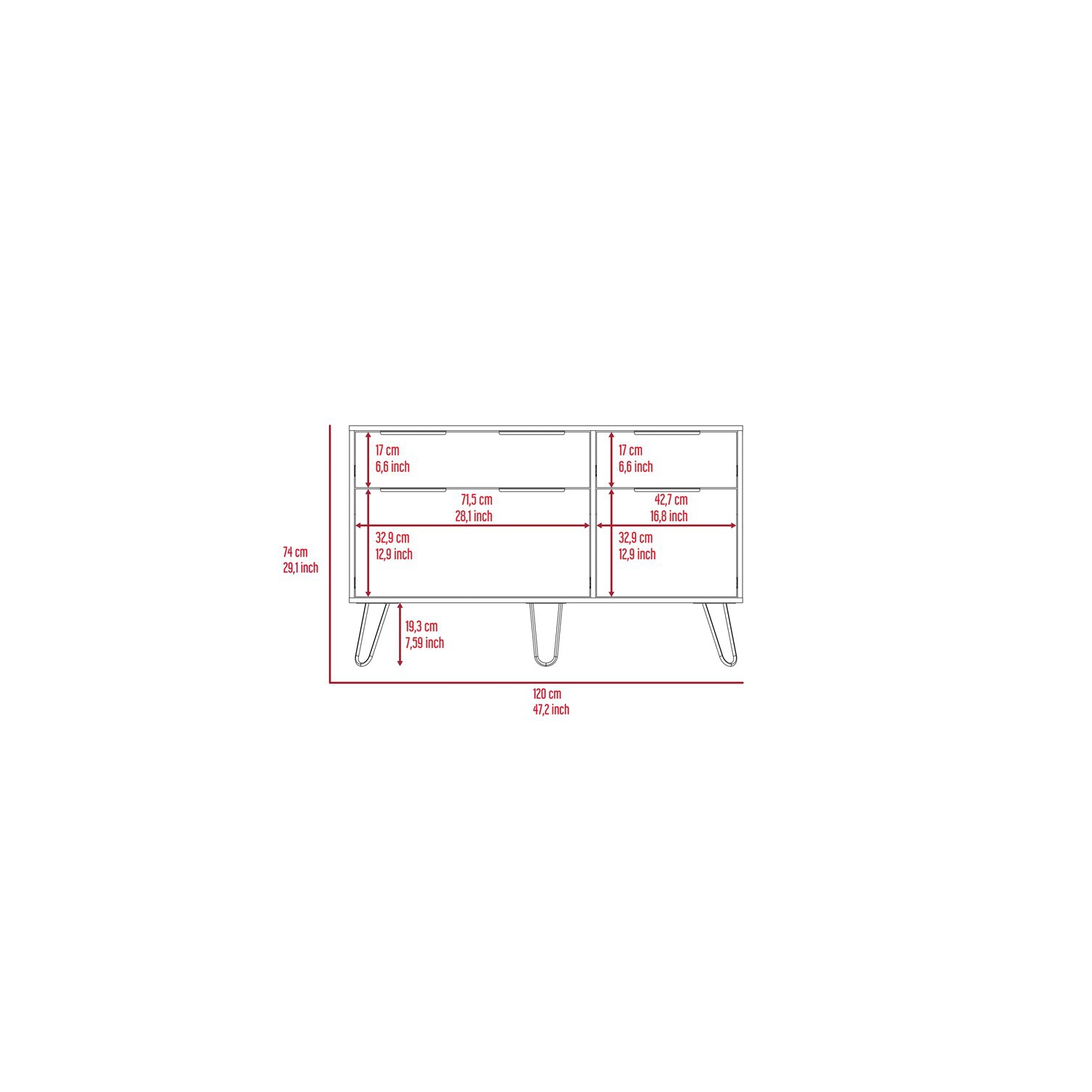 Atlin Designs – Commode moderne en métal avec 4 tiroirs, fini chêne clair