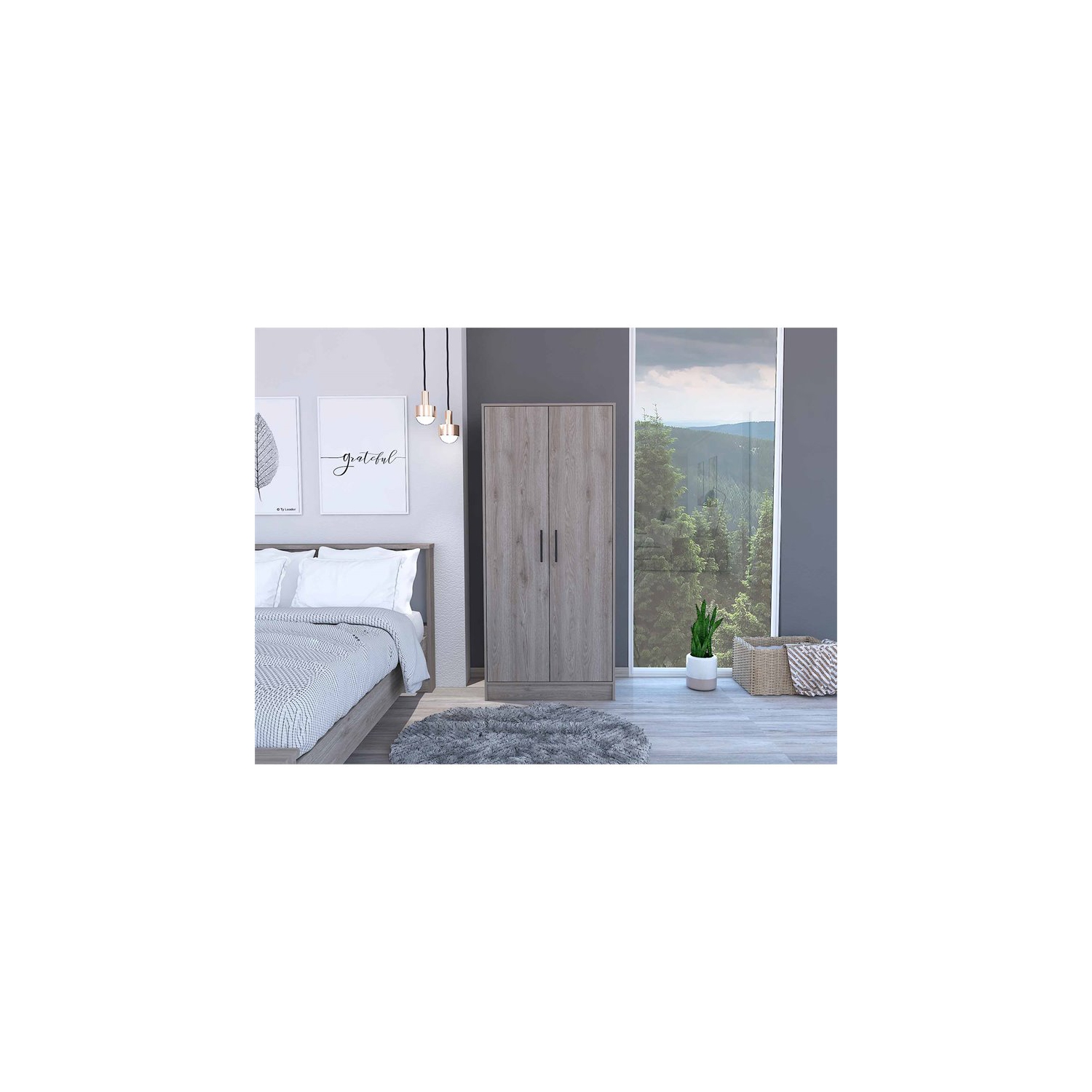 Atlin Designs – Armoire de chambre en bois avec deux portes, gris clair