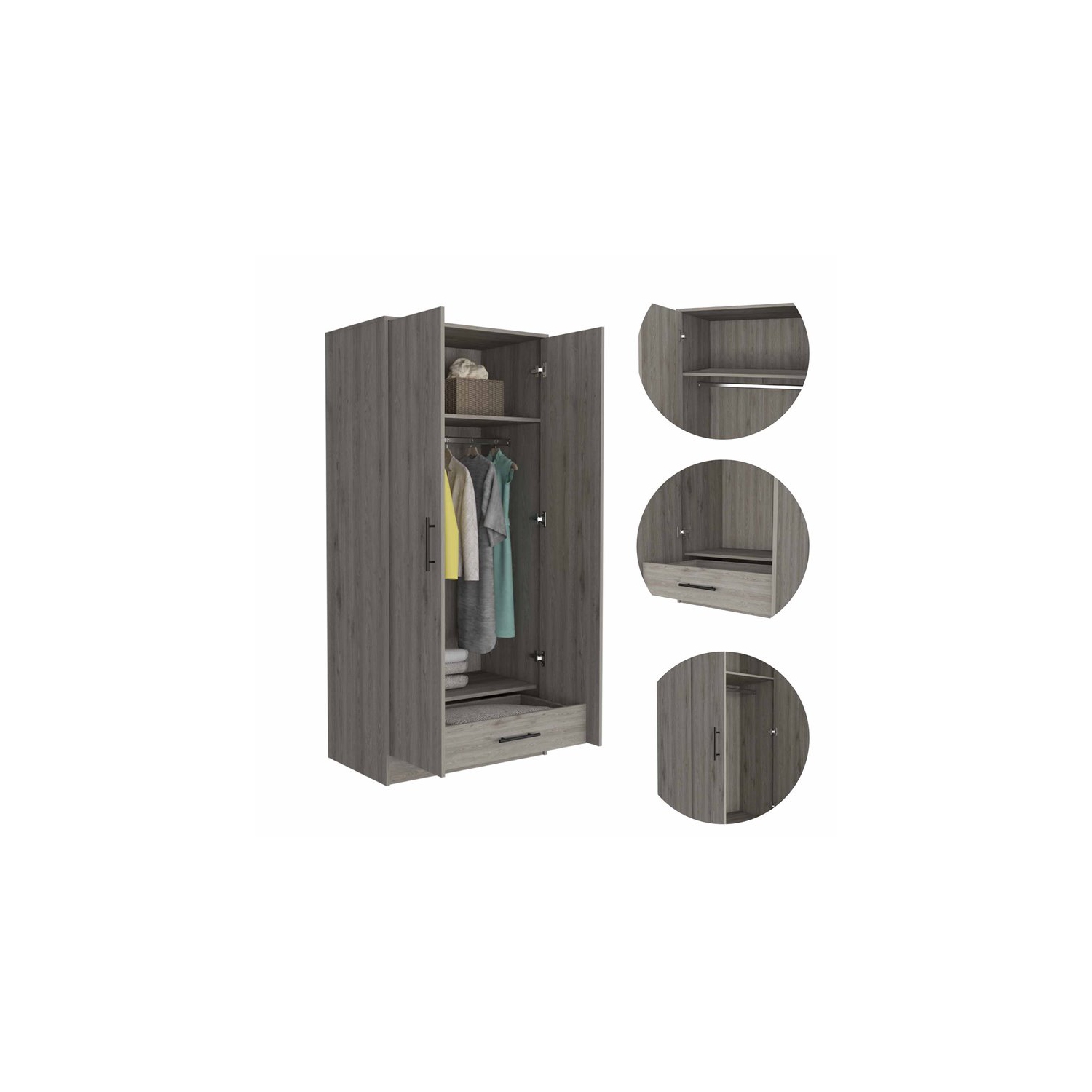 Atlin Designs – Armoire de chambre en bois avec deux portes, gris clair