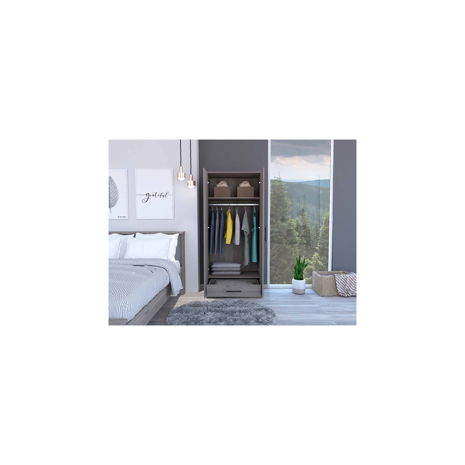 Atlin Designs – Armoire de chambre en bois avec deux portes, gris clair