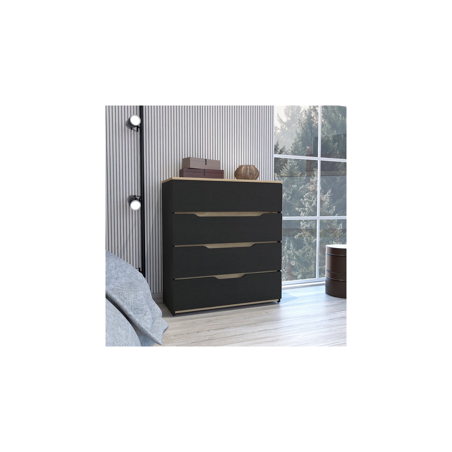 Atlin Designs Modern 4-Drawer Wood Bedroom Dresser in Black/Light Oak