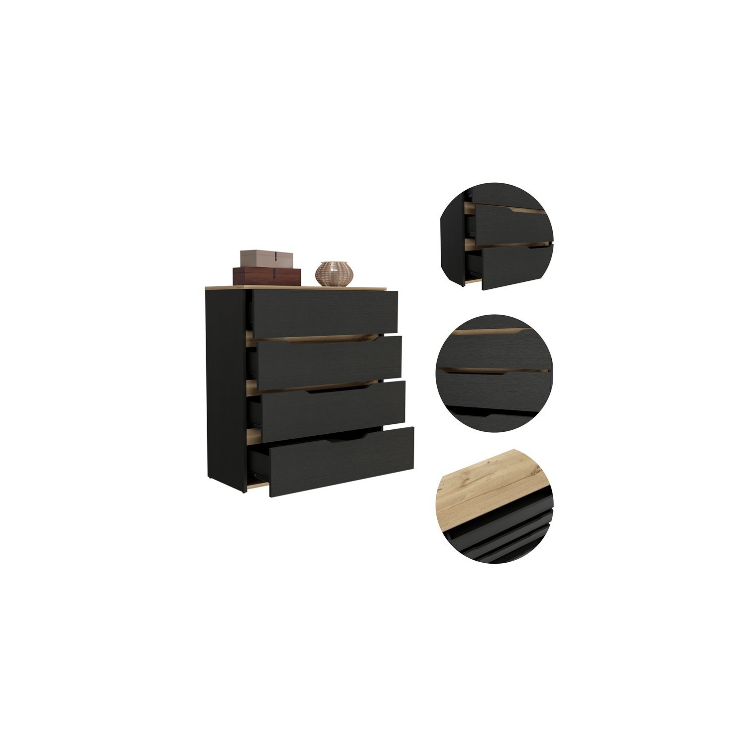 Atlin Designs Modern 4-Drawer Wood Bedroom Dresser in Black/Light Oak