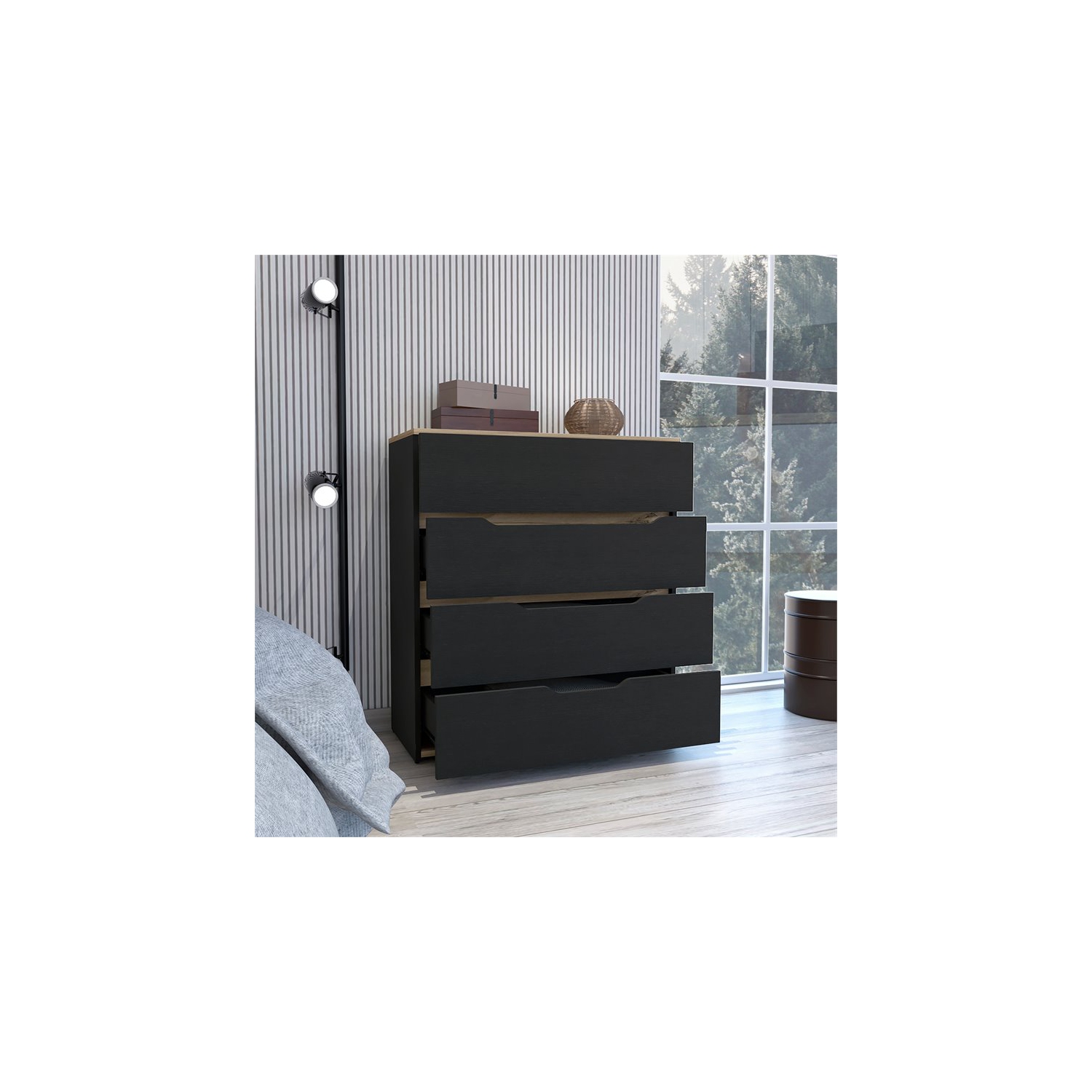 Atlin Designs Modern 4-Drawer Wood Bedroom Dresser in Black/Light Oak
