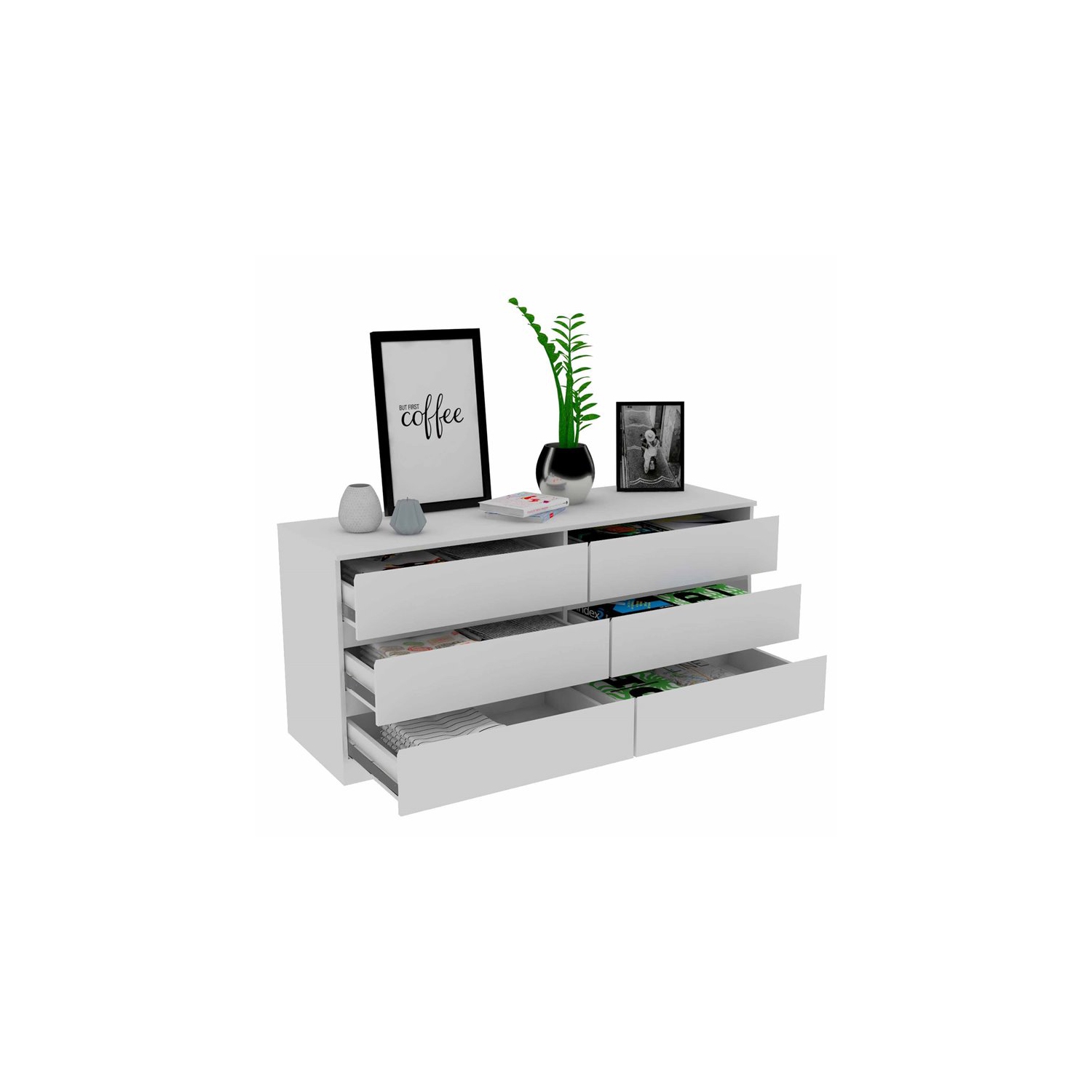 Atlin Designs – Commode double moderne en bois à 6 tiroirs, blanc