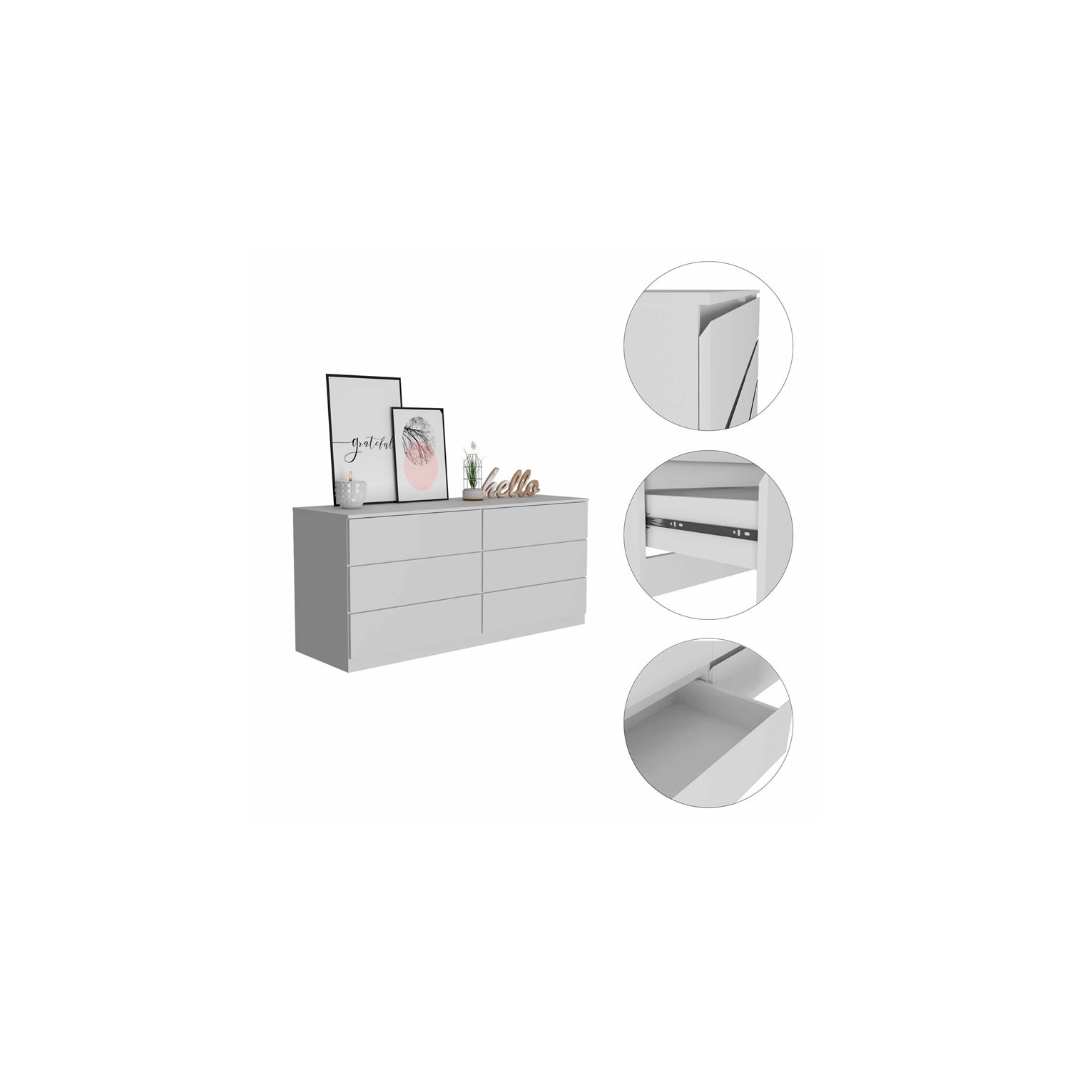 Atlin Designs – Commode double moderne en bois à 6 tiroirs, blanc