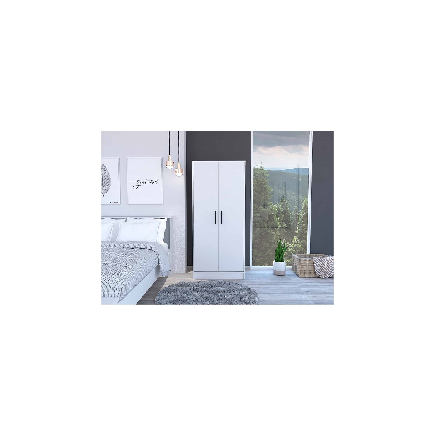 Atlin Designs – Armoire en bois à 2 portes, 1 armoire et 1 tiroir dissimulé, blanc