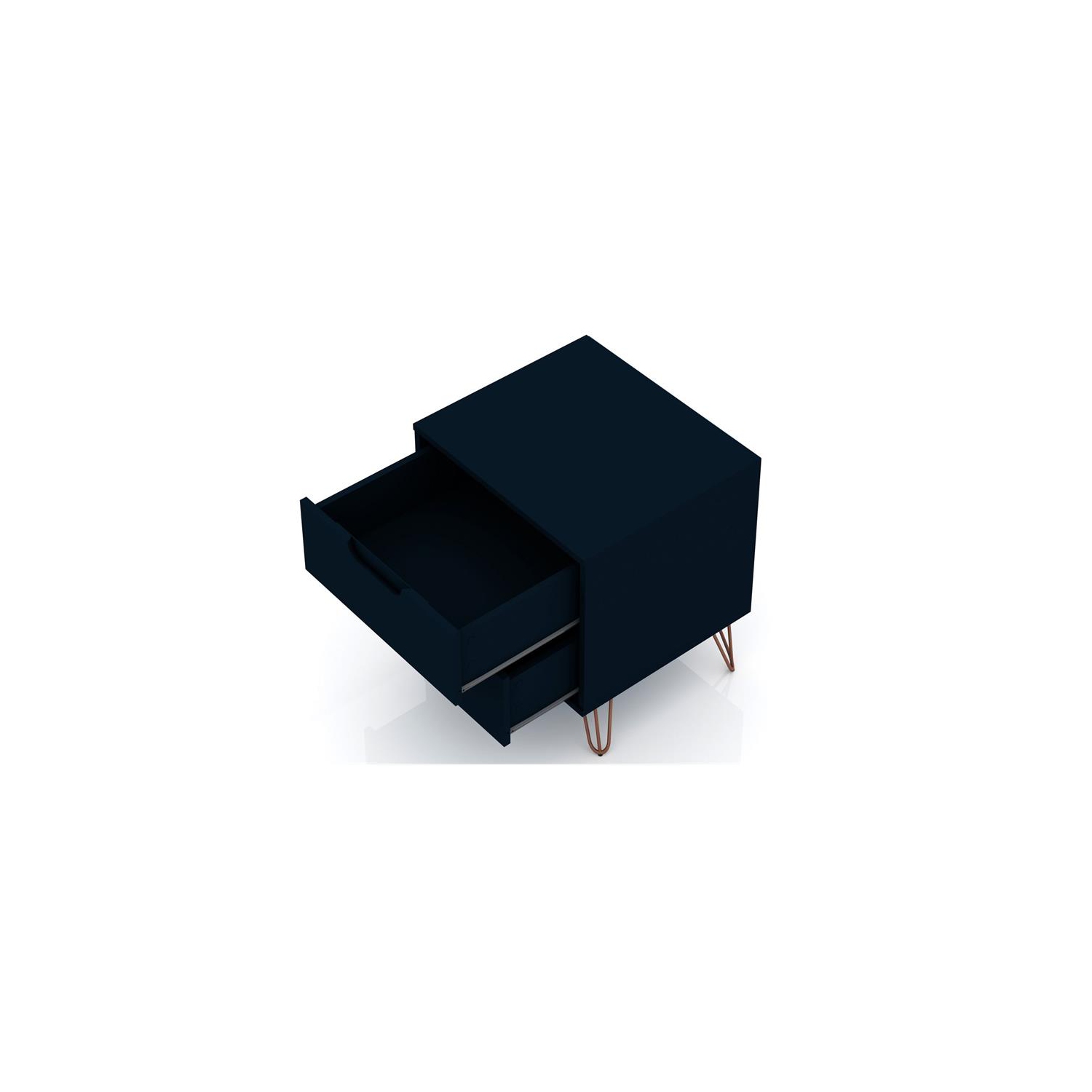 Table de chevet moderne en bois du milieu du siècle Rockefeller, Tatiana Midnight Blue