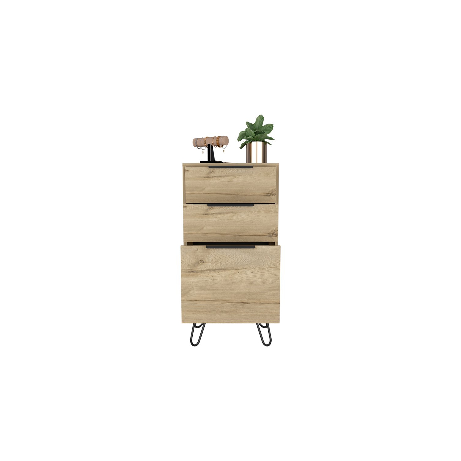 Atlin Designs Modern Metal Dresser with 3-Drawer & 4-Leg in Light Oak