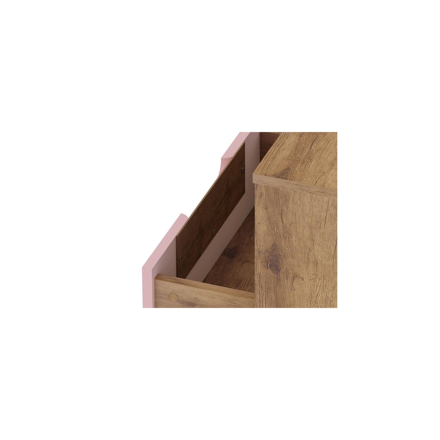 Rockefeller Wood Mid Century Modern Glam Nightstand in Nature & Rose Pink