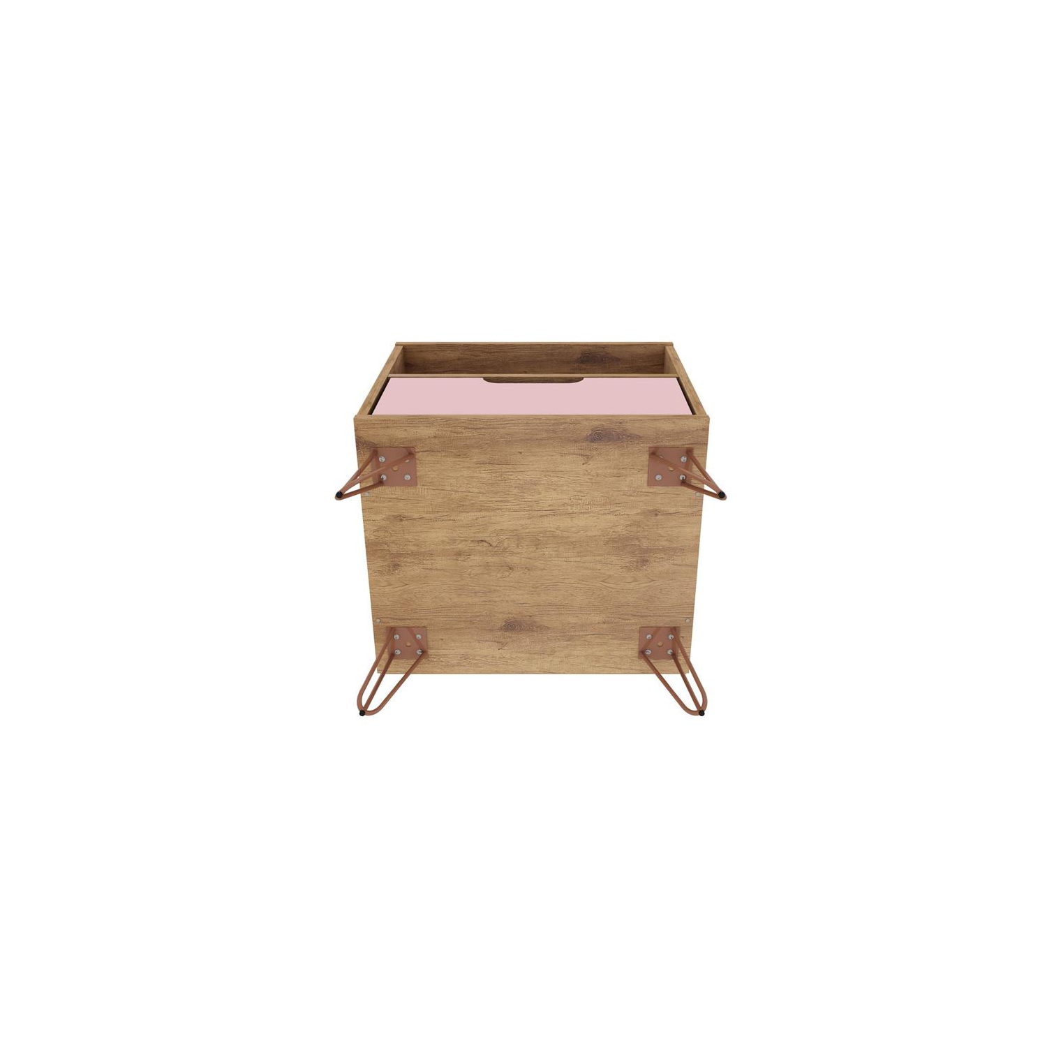 Rockefeller Wood Mid Century Modern Glam Nightstand in Nature & Rose Pink