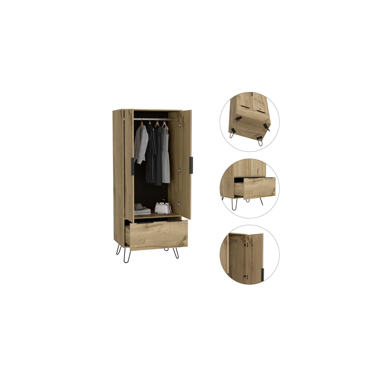 Atlin Designs Wood Closet with 2 Door Cabinets & One Drawer in Light Oak