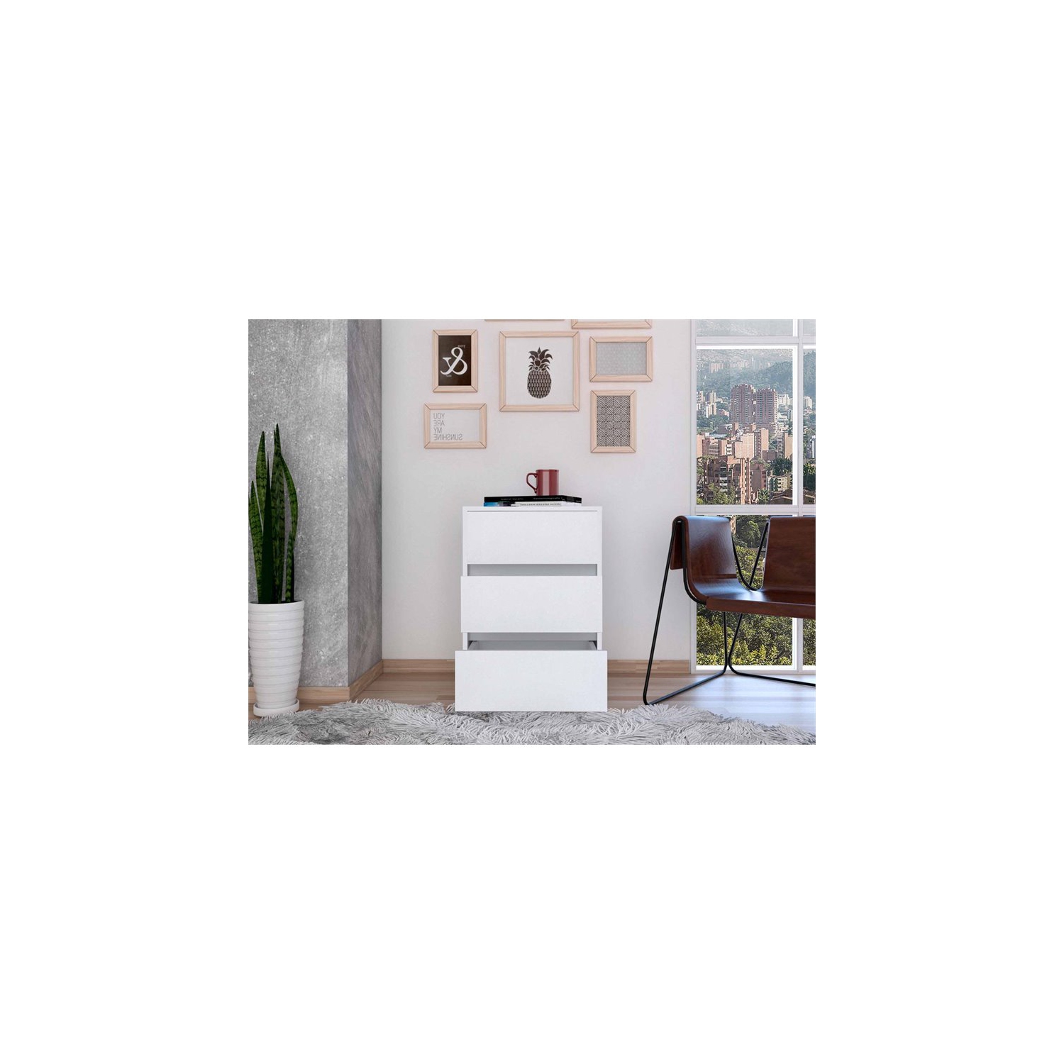 Atlin Designs 3-Drawer Modern Wood Filing Cabinet in White
