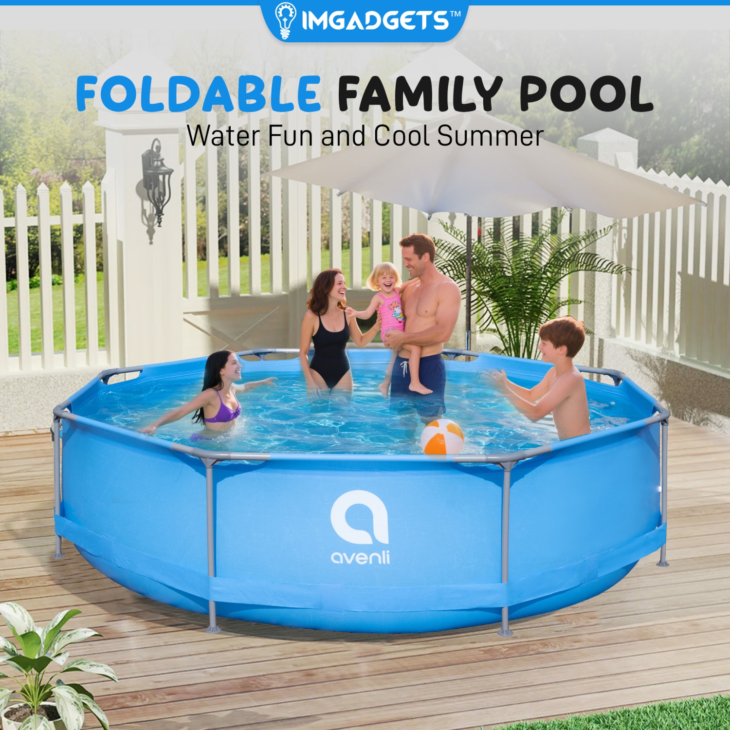 Piscine hors terre à cadre en métal profond AVENLI 11.9&nbsp;pi x 2.5&nbsp;pi | Piscine extérieure gonflable pour enfants et adultes