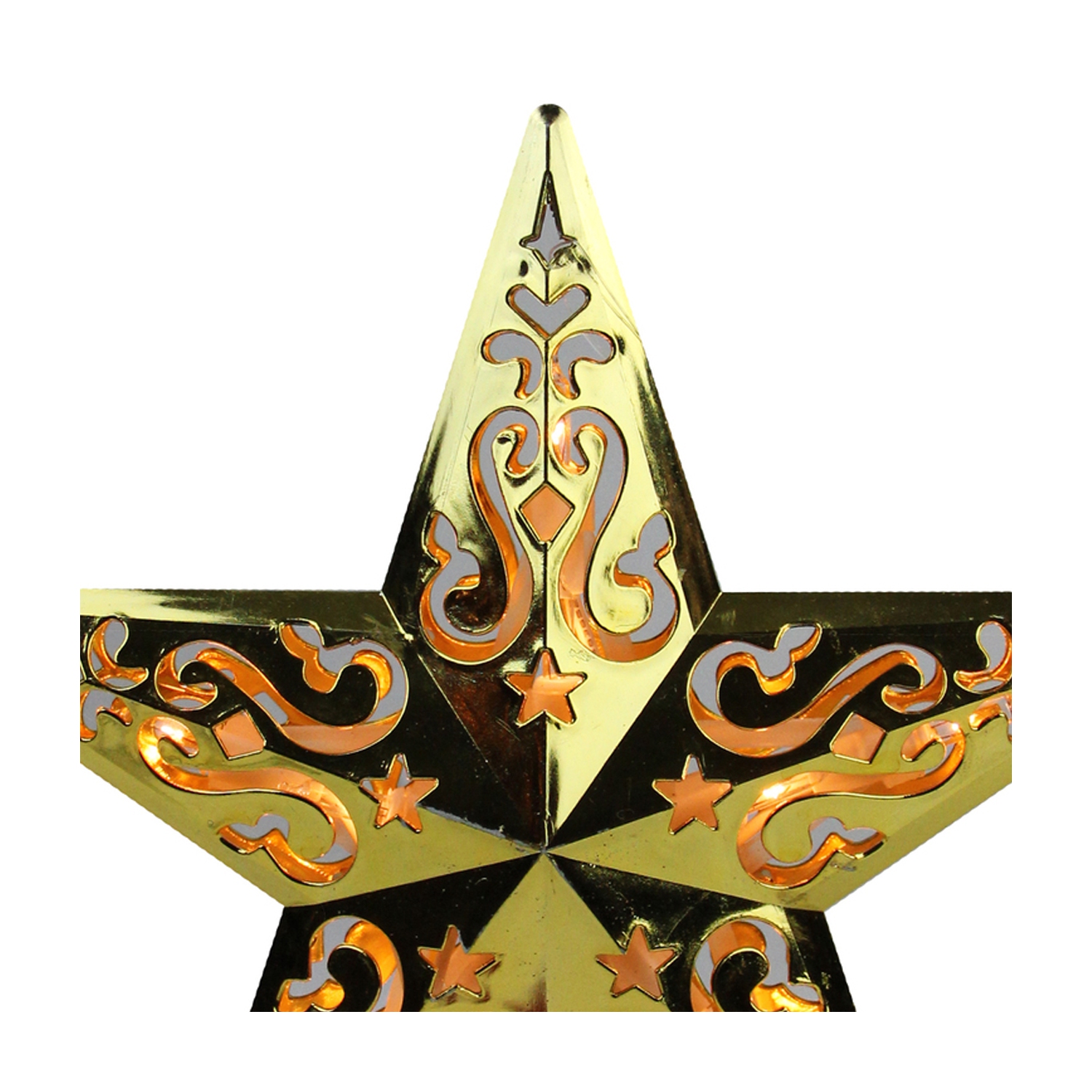 8.5" Lighted Gold and White Star Cut-Out Design Christmas Tree Topper - Clear Lights