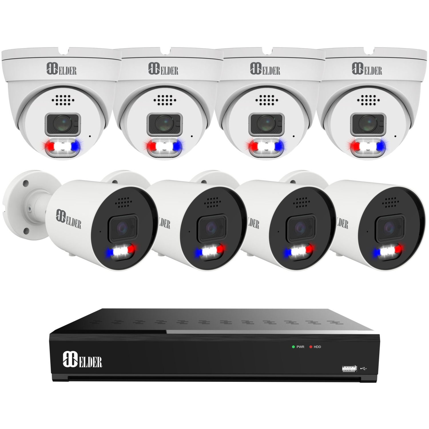 Elder AI Security Camera System 12MP NVR 8Ch PoE, 8-Camera 30FPS 4K Dual-Light Outdoor 4TB, Sony Sensor & NDAA, Smart Face & License Plate, Full Color Surveillance NocVU Series