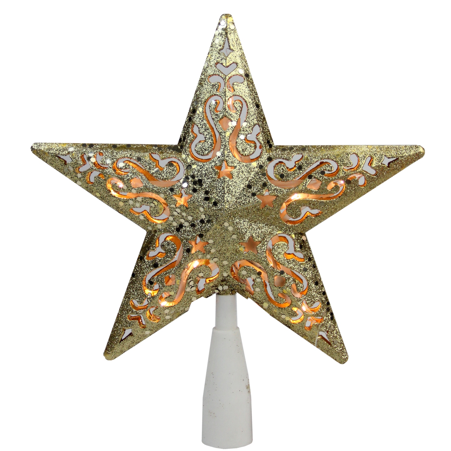 8.5" Gold Glitter Star Christmas Tree Topper - Clear Lights