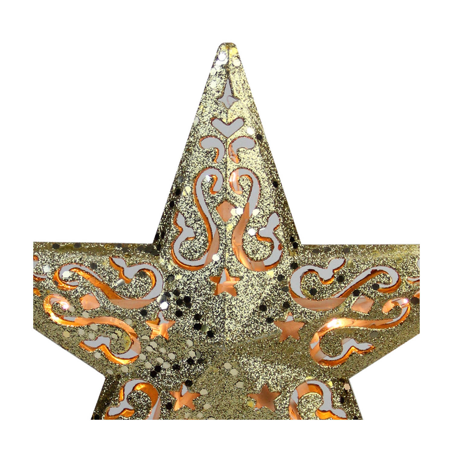 8.5" Gold Glitter Star Christmas Tree Topper - Clear Lights