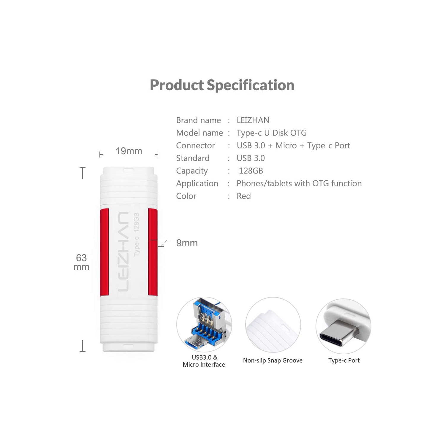 Type-C USB Flash Drive for Android Phone with OTG Function,Samsung Galaxy S10 to S3, Google Pixel XL Phone