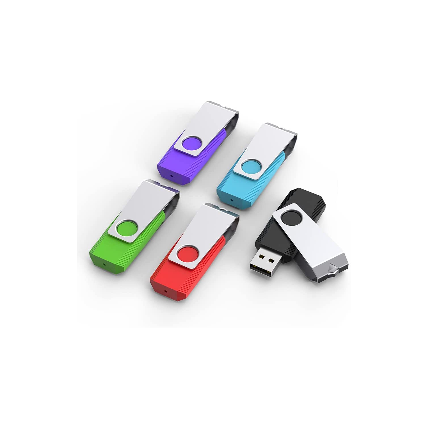 Flash Drive USB Stick 8GB 5 Pack, USB 2.0 Thumb Drive Swivel U Disk Memory Stick Multi Pack USB Drive with Led