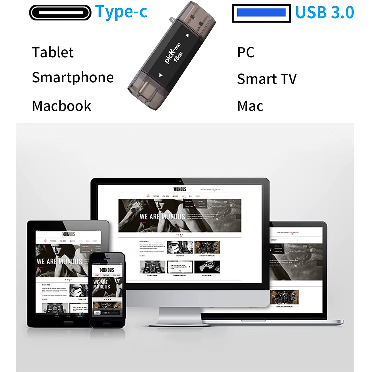 USB C Flash Drive 16GB, 2-in-1 USB 3.0 Thumb Drive, Dual USB Memory Stick Drive High Speed, for Type-C Android