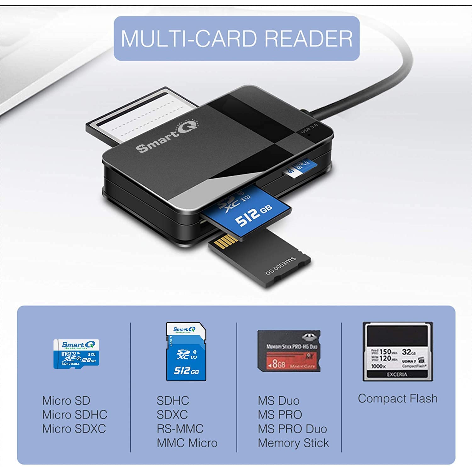 C368 USB 3.0 Multi-Card Reader, Plug N Play, Apple and Windows Compatible, Powered by USB, Supports