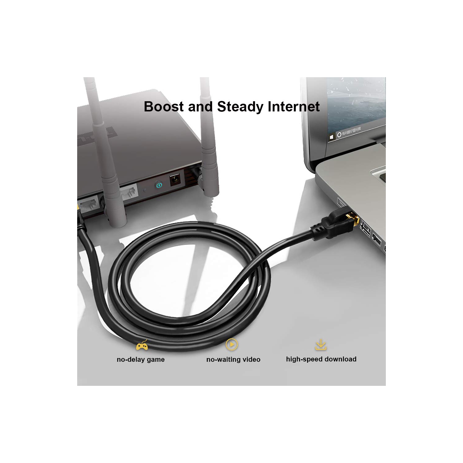 CAT8 Ethernet Cable 10FT, 40Gbps High Speed SFTP 2000MHz Gigabit Internet Network LAN Patch Cord with Gold