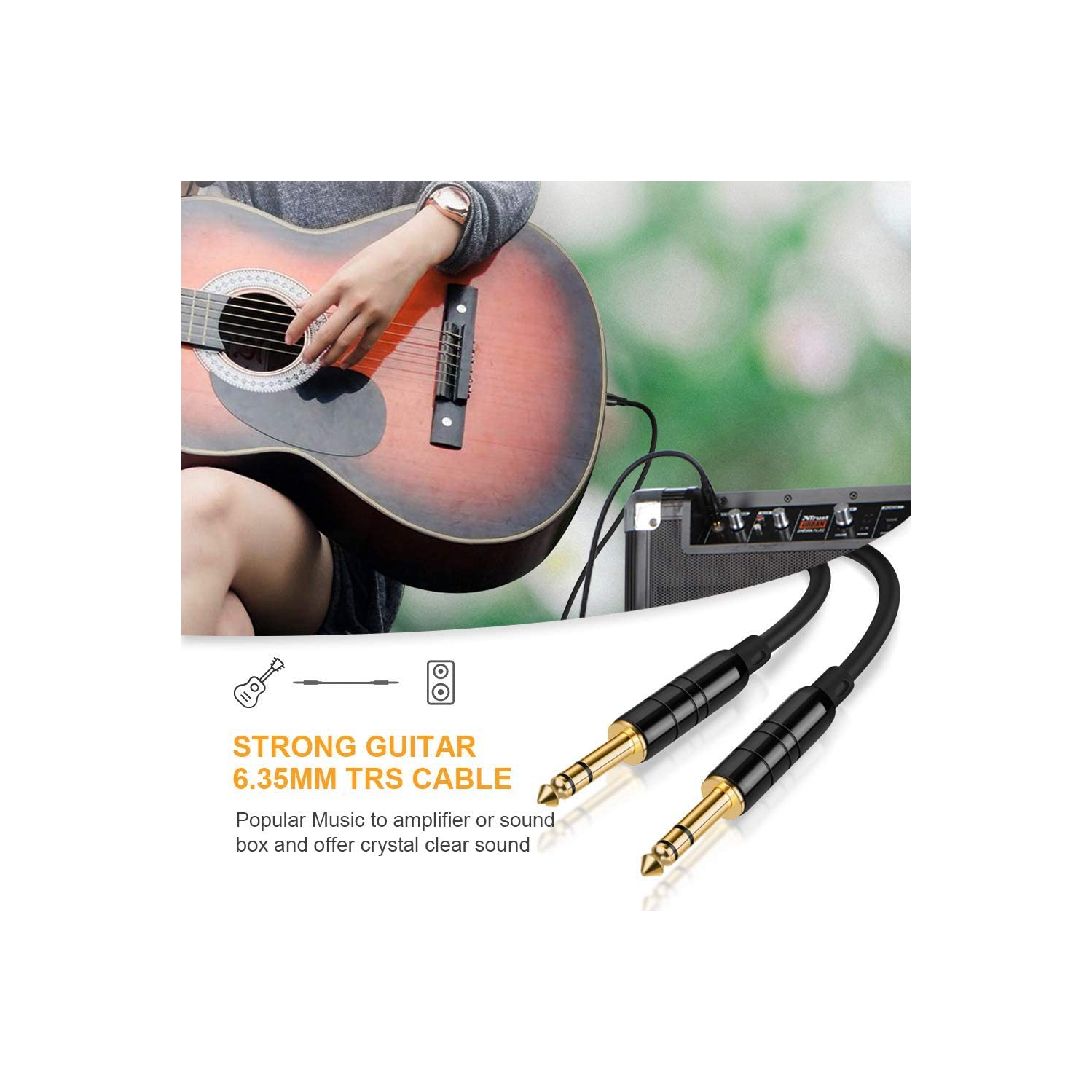1/4 inch Audio Cable 15FT, 6.35mm to 6.35mm 1/4" to 1/4 TRS Balanced Stereo Audio Cable Guitar Patch