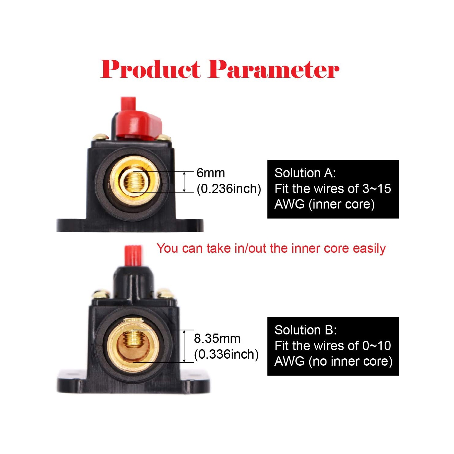 50AMP 50A DC 12V-24V Car Stereo Audio Circuit Breaker with Manual Reset Inline Fuse Holder and Battery Cable Ends