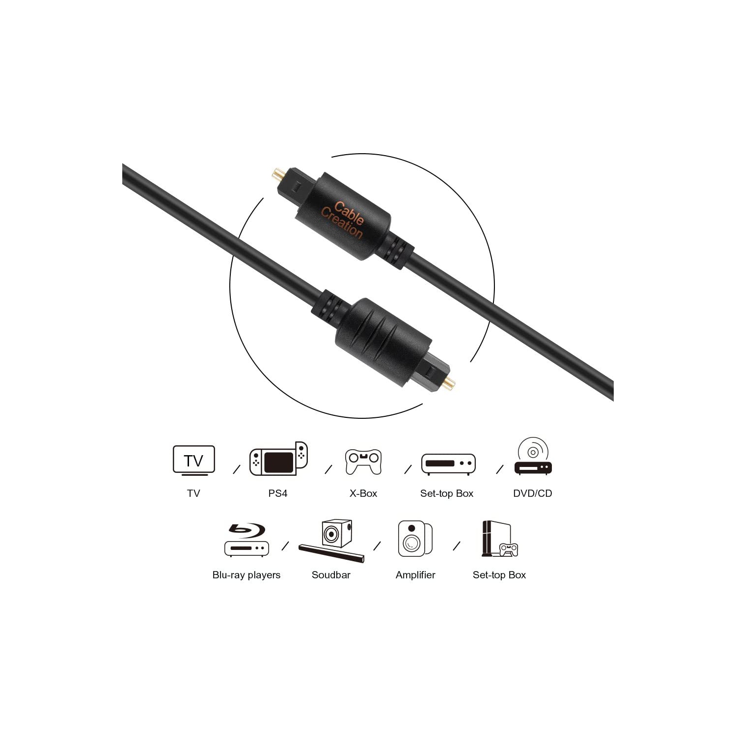 Câble Toslink en fibre numérique de 6 pi plaqué or pour cinéma maison, barre de son, téléviseur, PS4, Xbox, VD/CD
