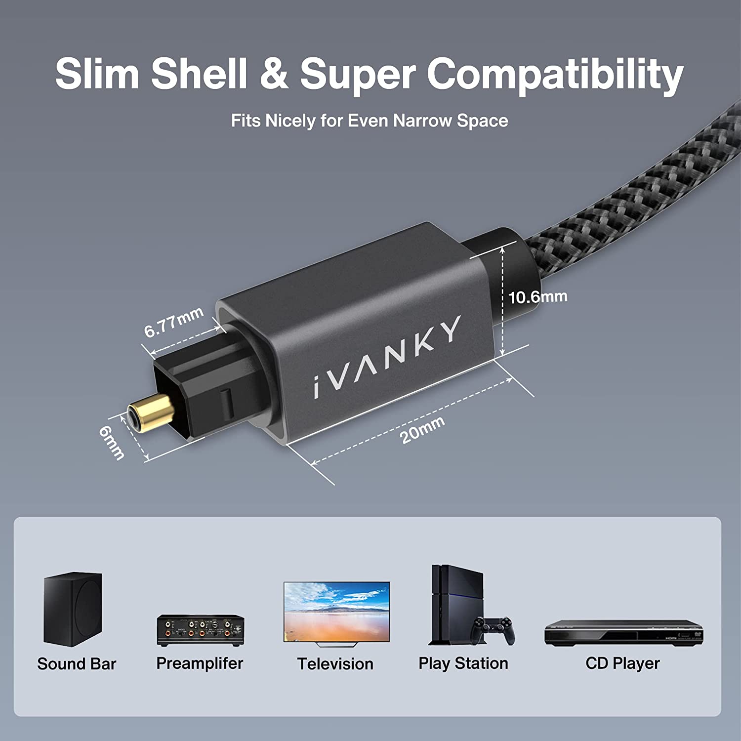 Cable - [Flawless Audio, Aluminum Shell, Nylon Braided] - Slim Audio Cable Digital Audio Cable