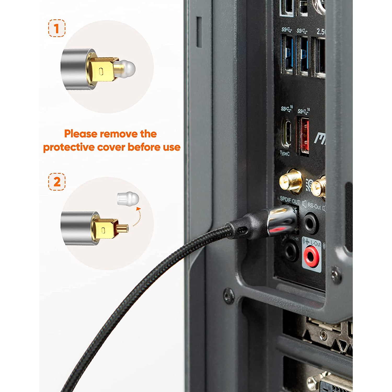 Digital Audio Cable, 3 FT Toslink Male SPDIF Cable with Nylon Braided Fiber Optic Cord for Home