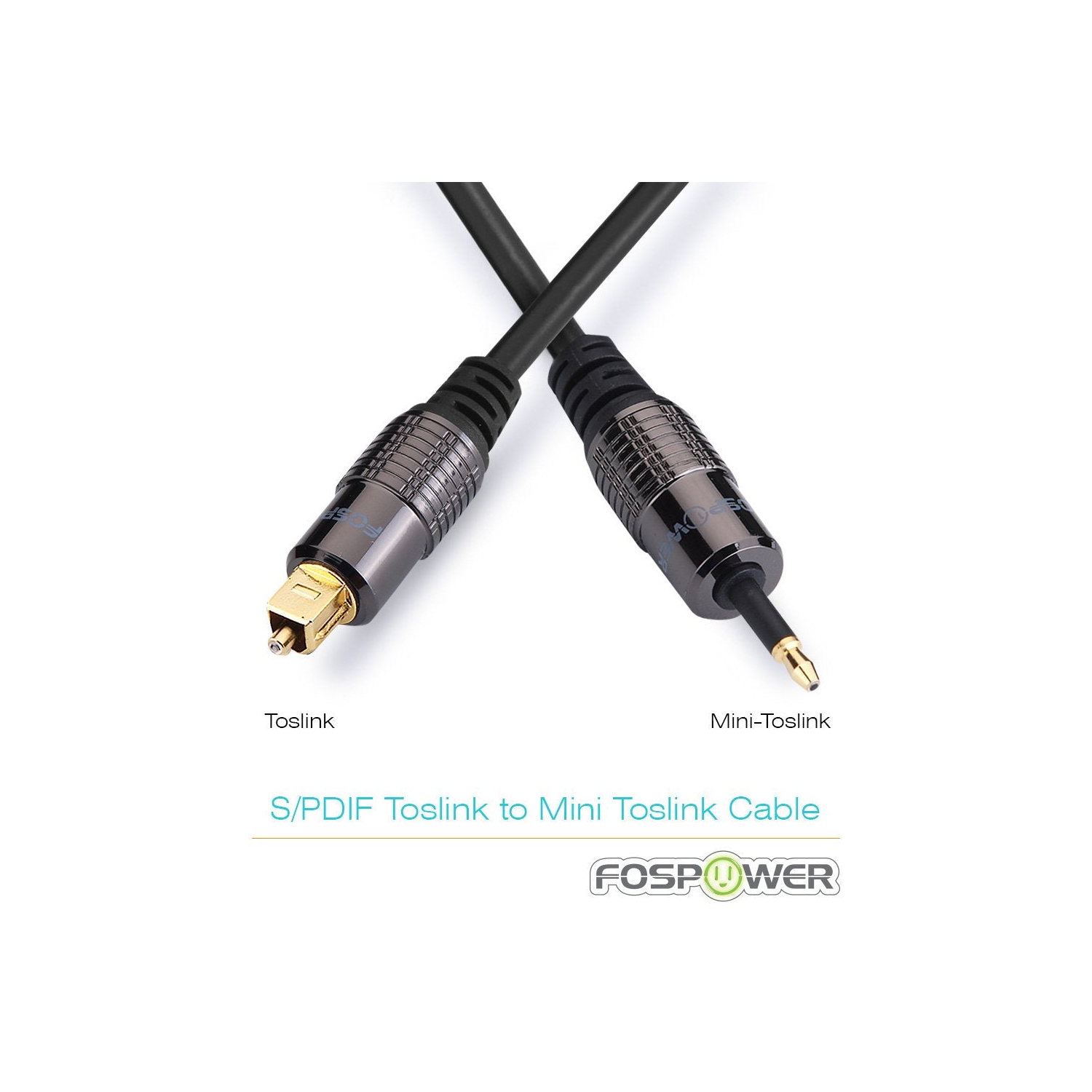 (0.9M / 3FT) 24K Gold Plated Toslink to Mini Toslink Digital S/PDIF Audio Cable with Metal Connectors