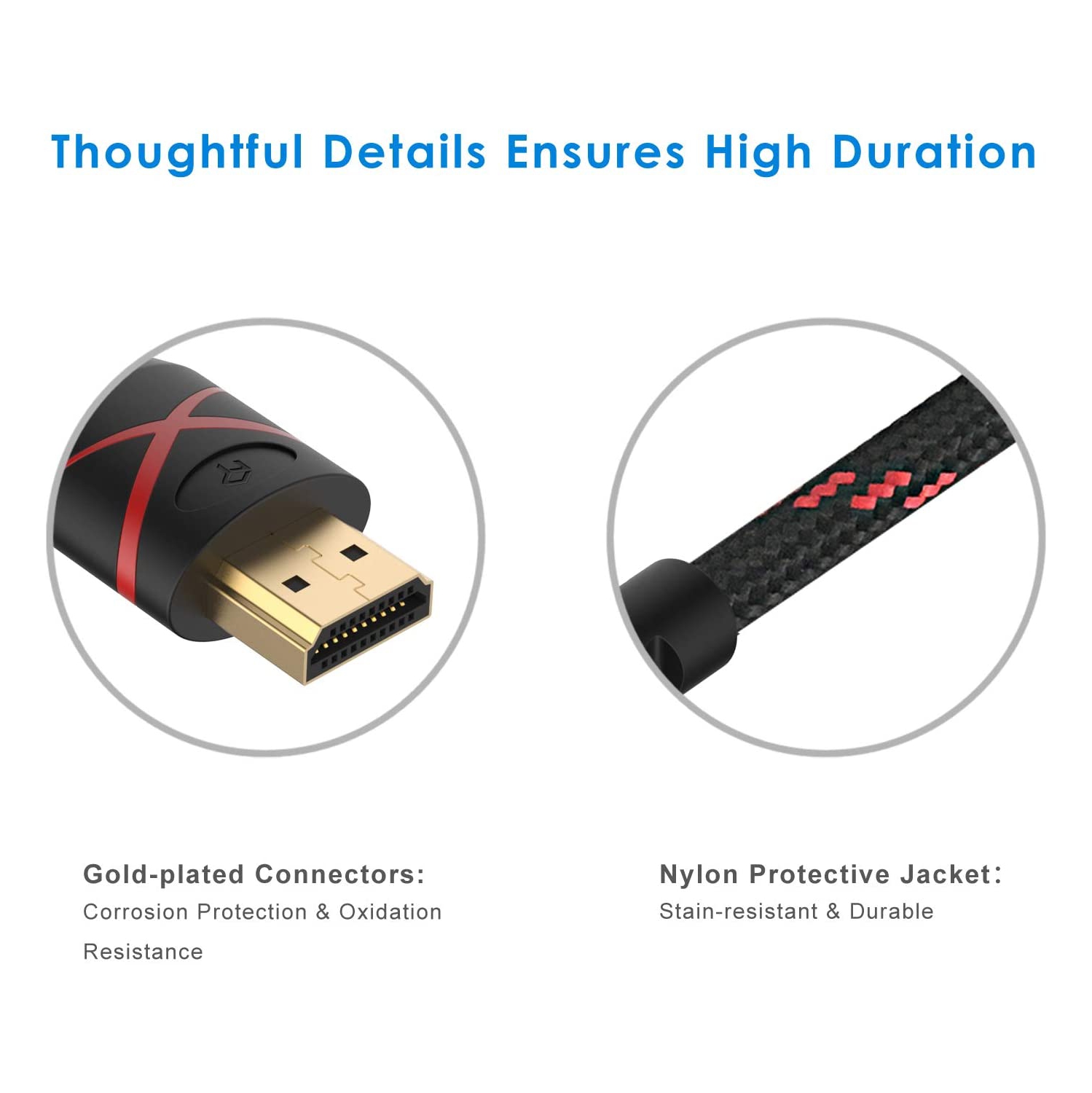 Câble HDMI, nylon tressé extrêmement durable, prend en charge Ethernet, 3D, 4K et retour audio, 6 pi, rouge