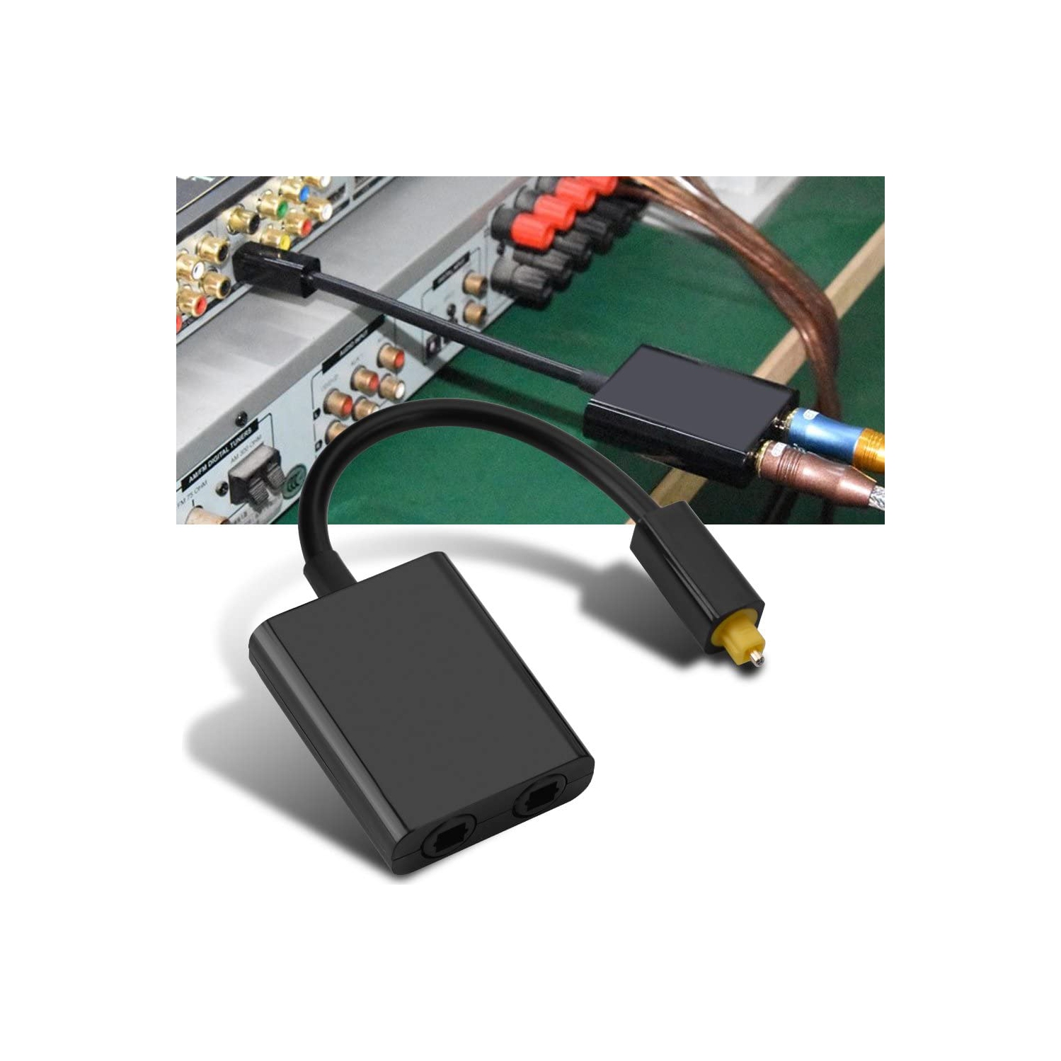 Dual Port Toslink Digital Audio Splitter Adapter Audio Cable Fiber Optic Audio Cable 1 in 2 Out(Black)