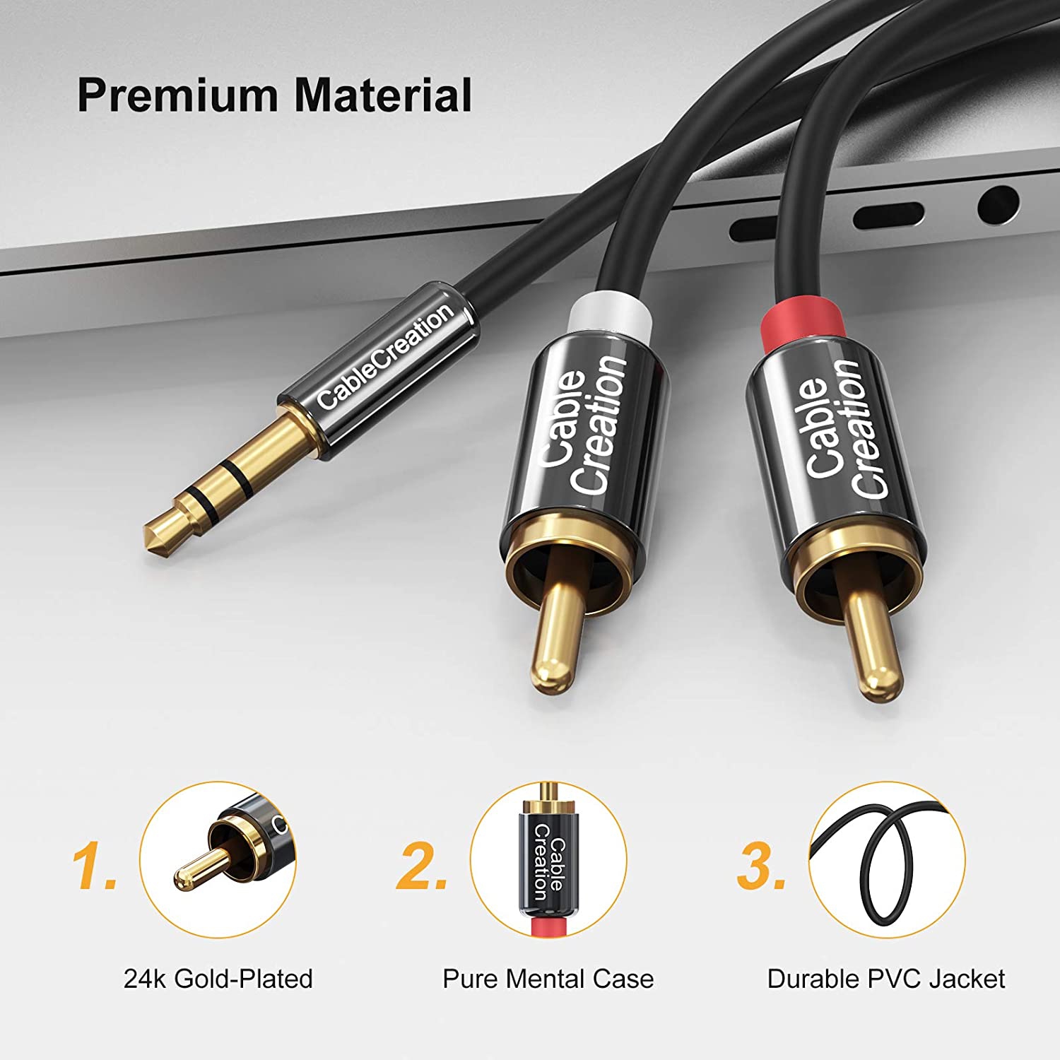 16.5 Feet RCA Audio Cable 3.5mm Male to 2-Male RCA Cable, Y Splitter Design Stereo Audio RCA Male Cable