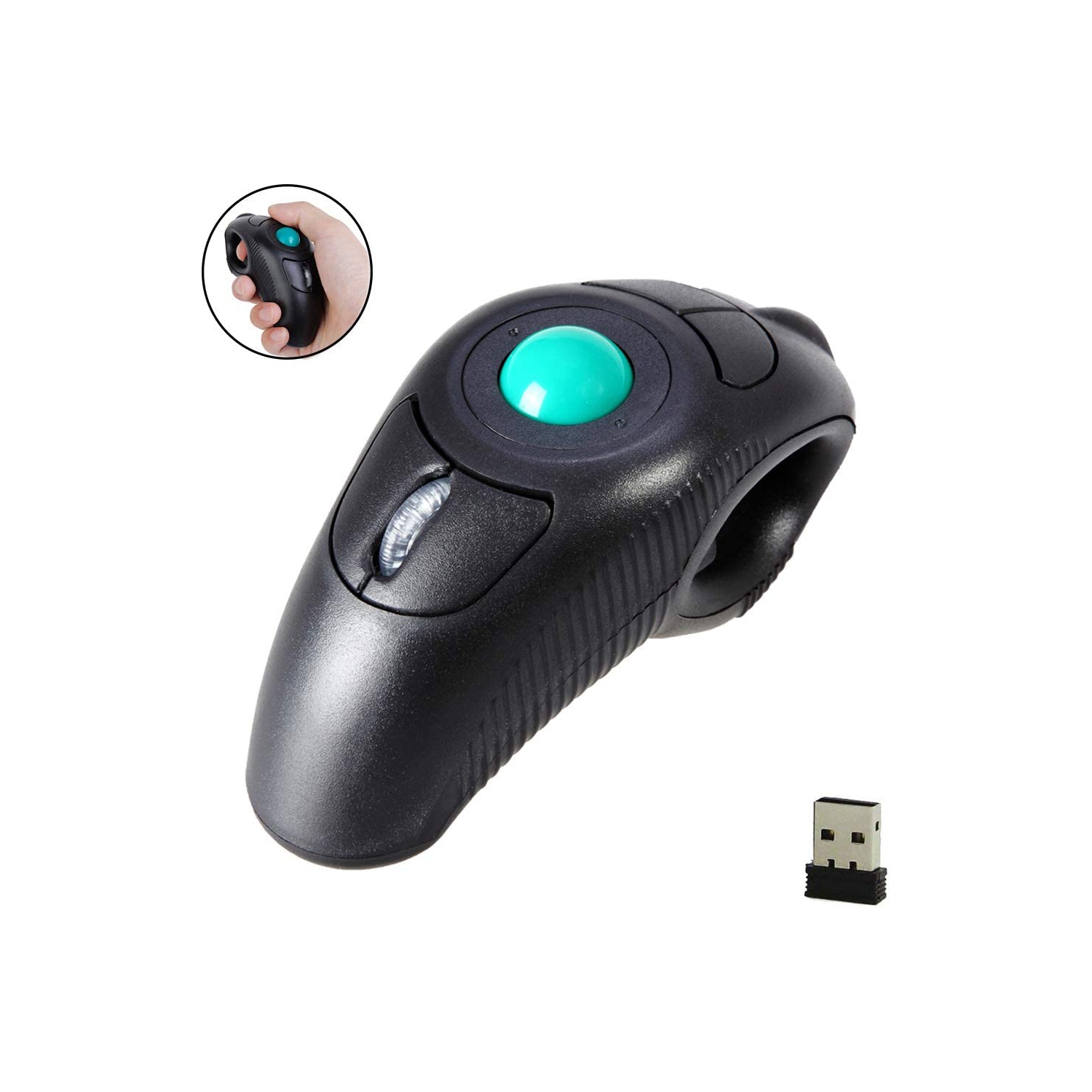 2.4G Ergonomic Trackball Handheld Finger USB Mouse Wireless Travel DPI Mice for PC Laptop Mac Left