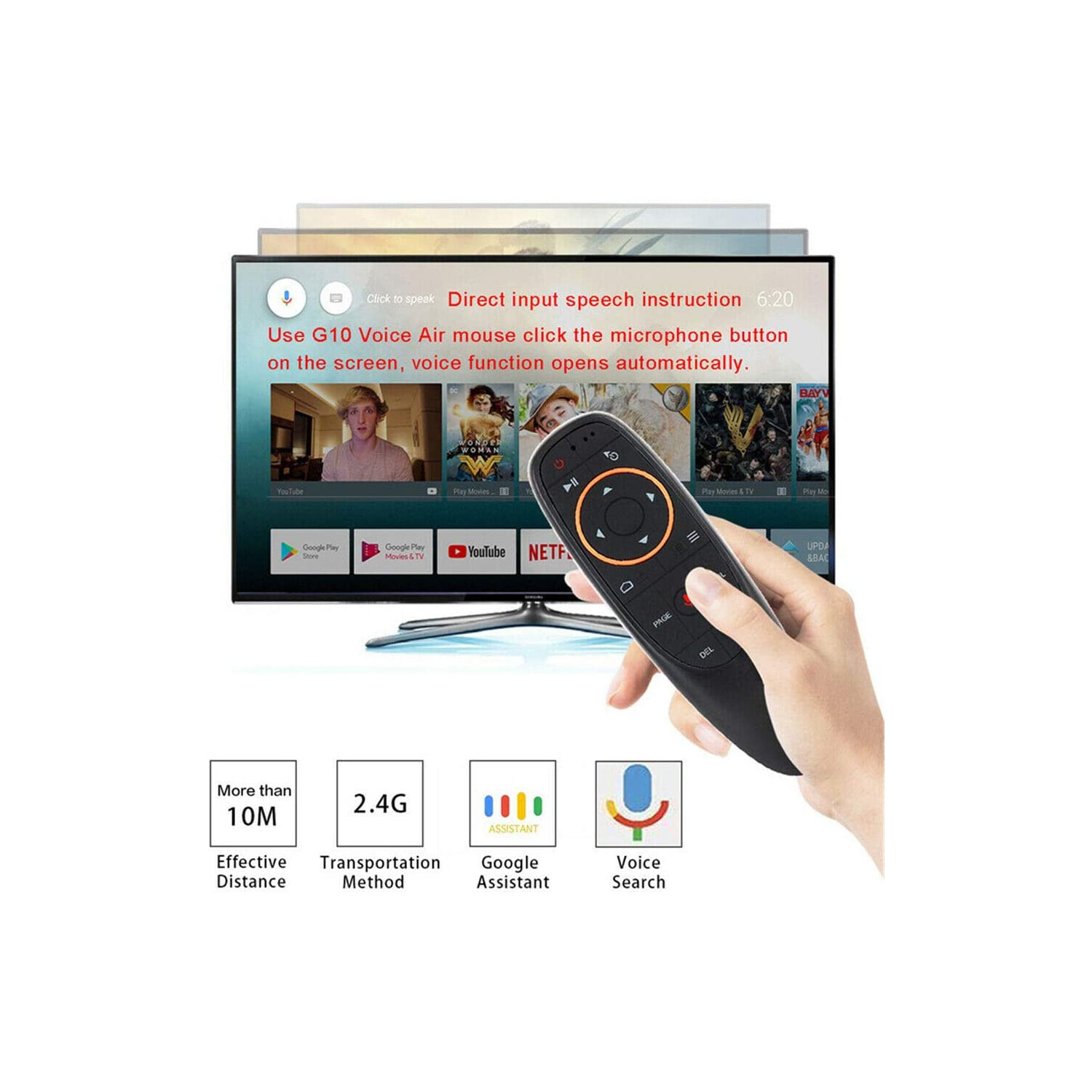 Souris de contrôle à distance, télécommande G10, souris Air Remote avec capteur de commande vocale sans fil 2,4 GHz pour Smart
