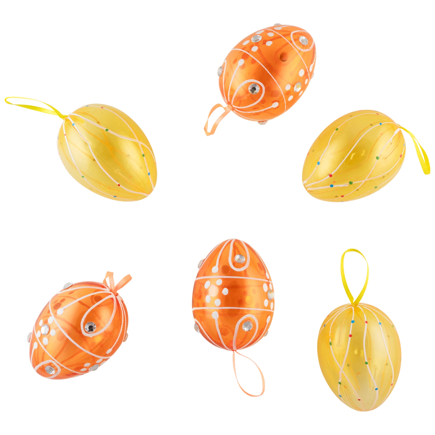 Ensemble de 6 oeufs de Pâques en forme d’oeuf transparents scintillants jaune et orange – 3.25 po