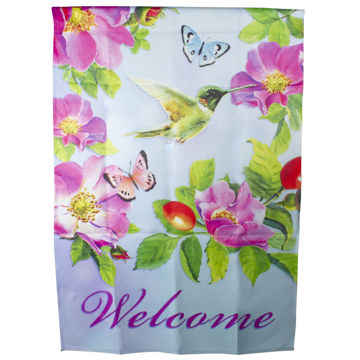 Drapeau 28 x 40 po pour l’extérieur Welcome Hummingbird Floral