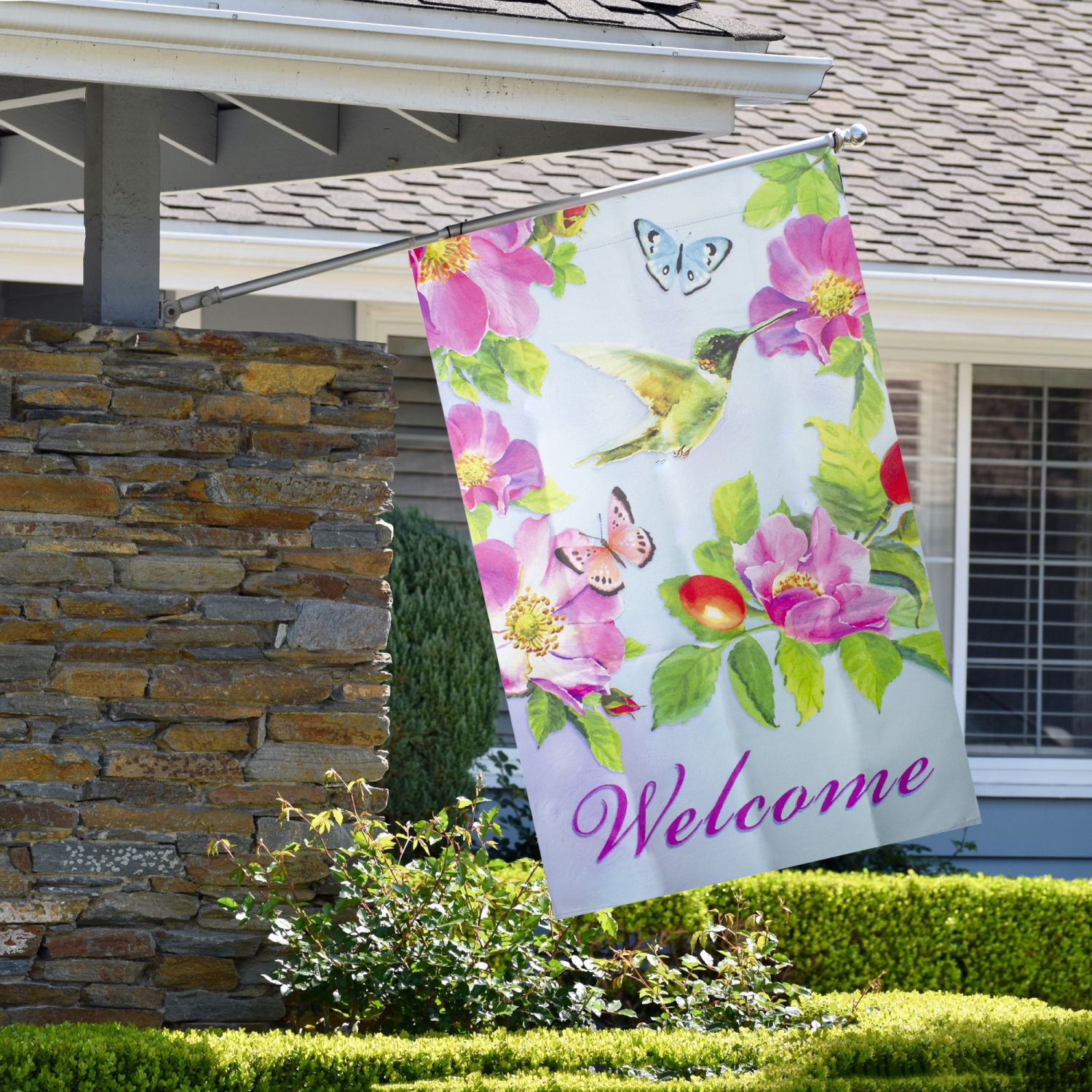 Drapeau 28 x 40 po pour l’extérieur Welcome Hummingbird Floral
