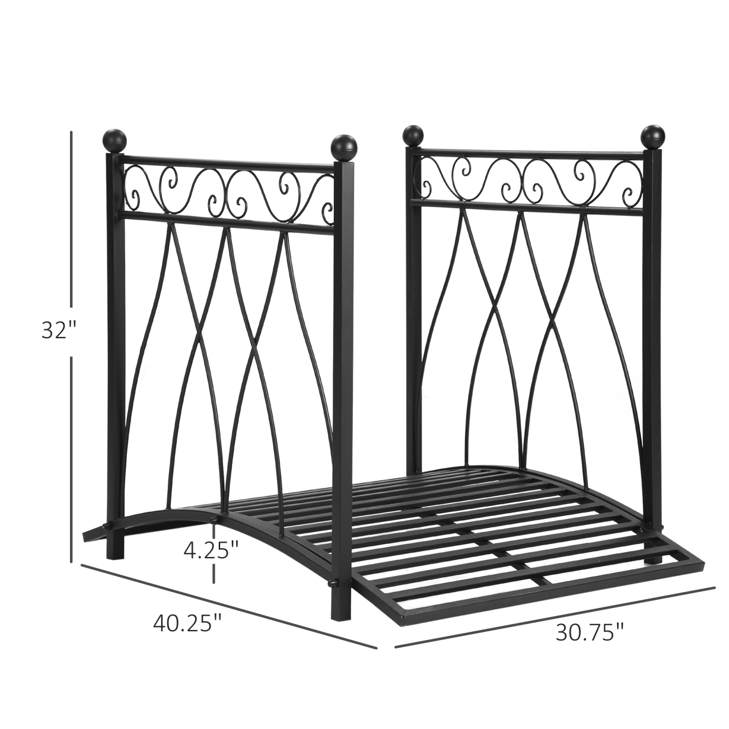 Outsunny – pont de jardin classique de 3,3 pi avec rampes de sécurité, pont décoratif pour bassin aux pieds Arc pour ruisseau d’extérieur, noir