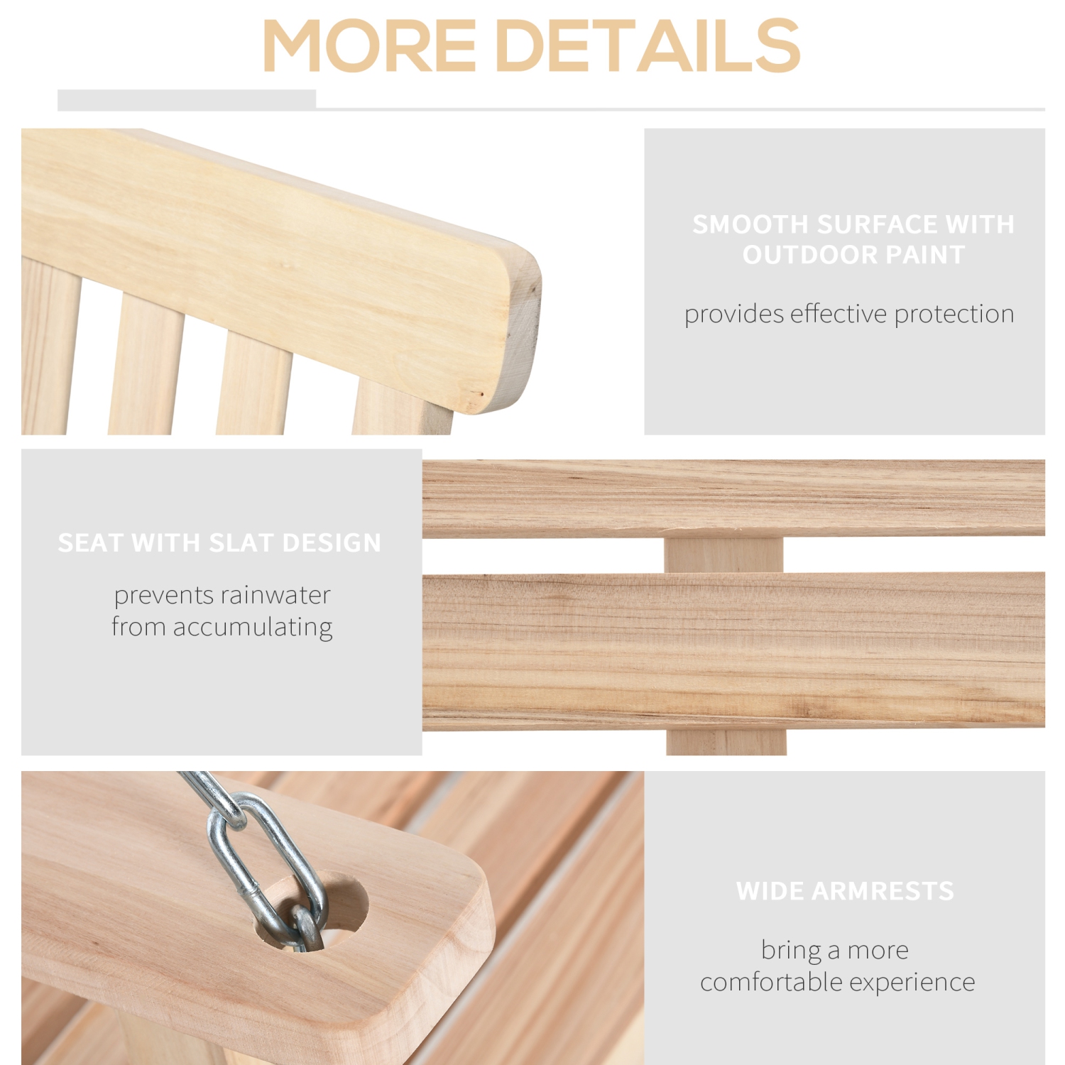 Outsunny 2 Person Wooden Porch Swing, Patio Swing Chair with Hanging Chains, Slatted Back & Seat, Outdoor Swing Bench for Garden, Backyard, Deck,